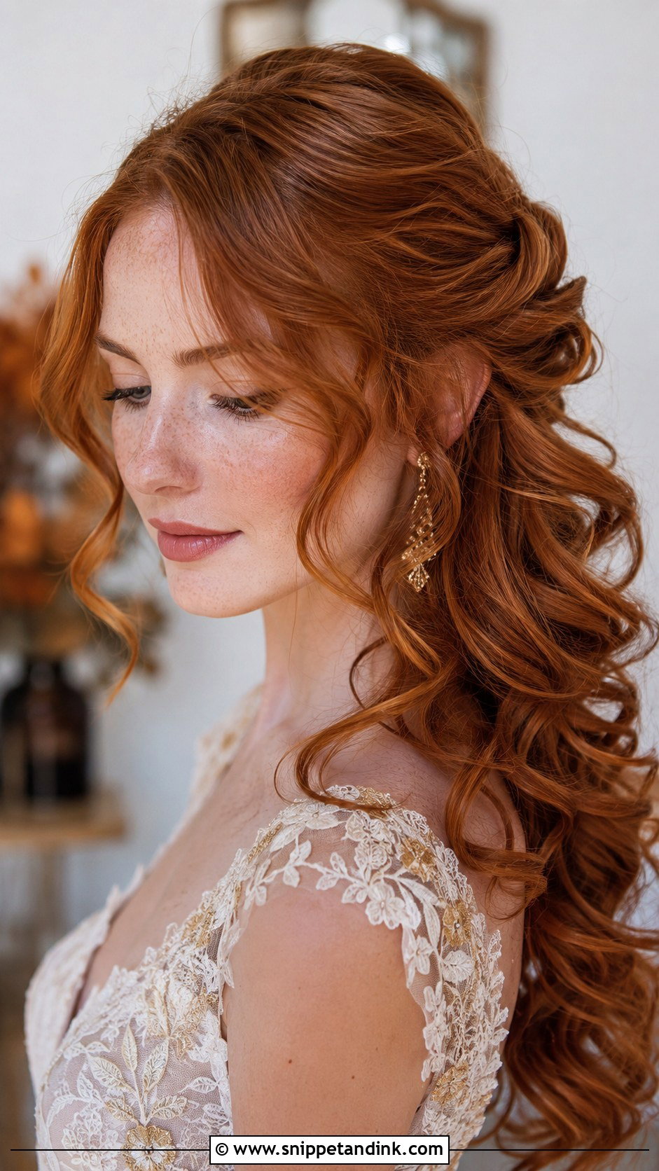 Ginger Side Curls Half Updo - Snippet and Ink - 20 Side Curls Wedding Hair