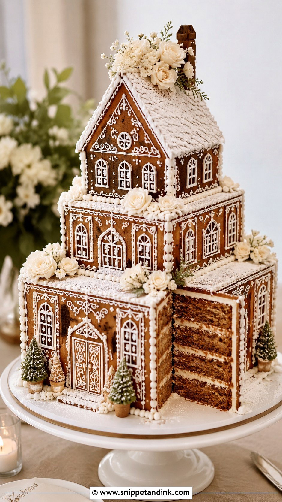 Gingerbread House Wedding Cake With Cinnamon Spice Layers - Snippet and Ink - 20 Gingerbread House Wedding Cake Ideas