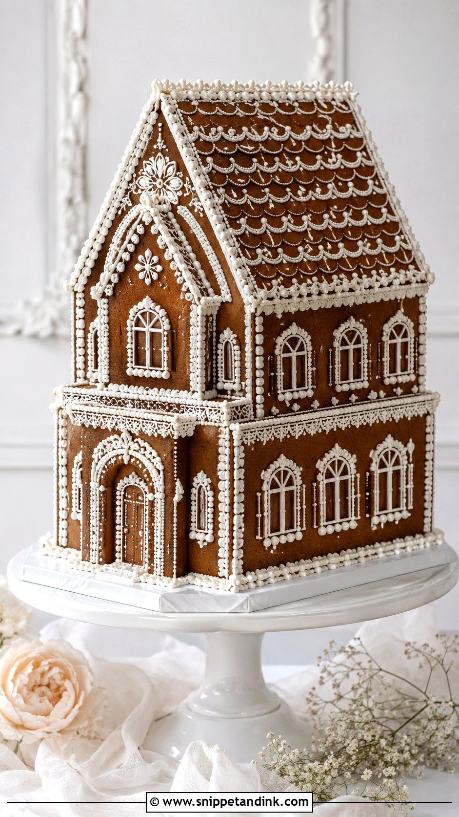 Gingerbread House Wedding Cake With Pearl Piping - Snippet and Ink - 20 Gingerbread House Wedding Cake Ideas