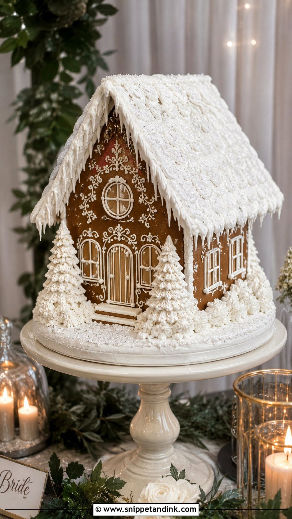 Gingerbread House Wedding Cake With Snow Roof - Snippet and Ink - 20 Gingerbread House Wedding Cake Ideas
