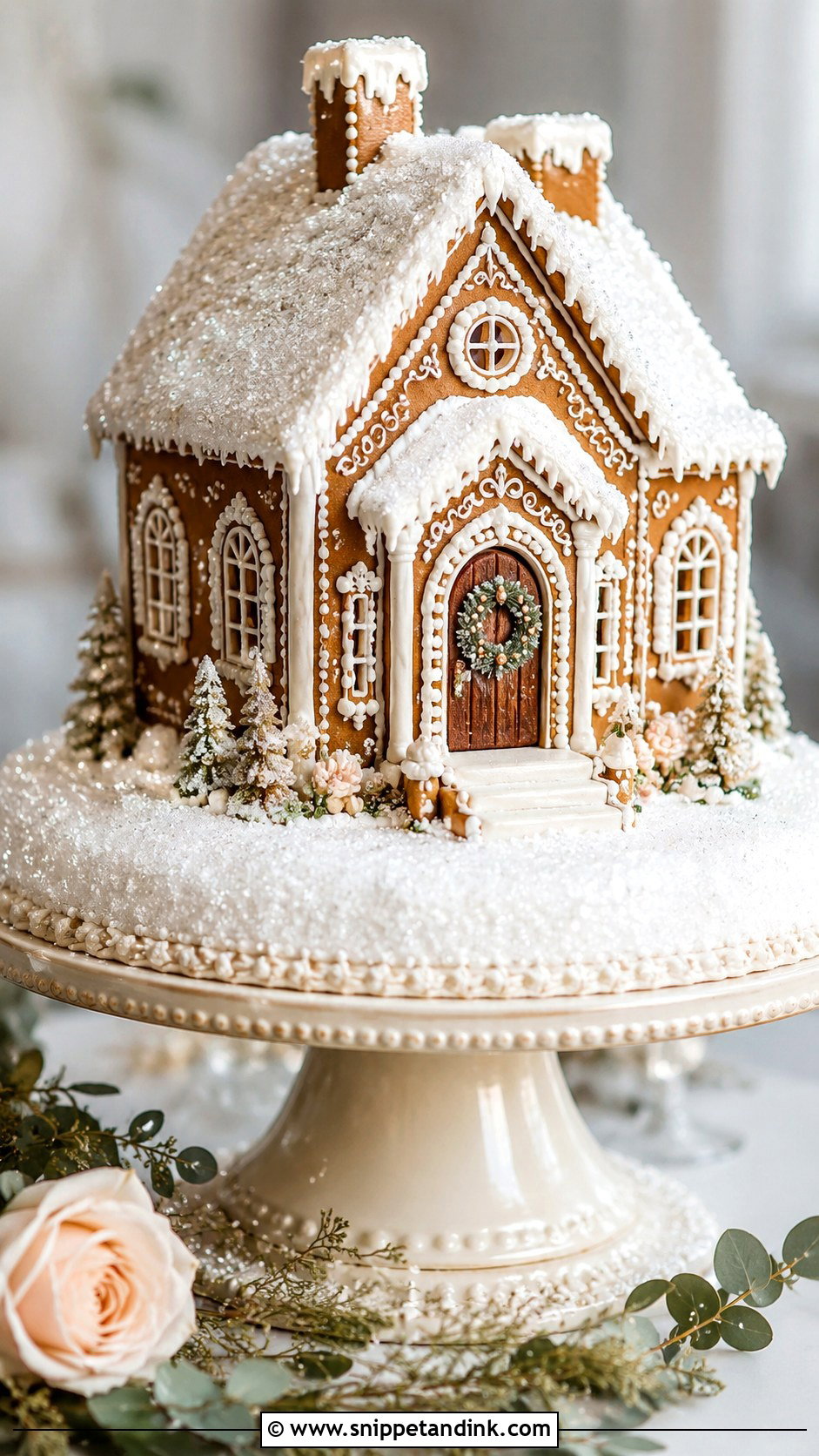 Gingerbread House Wedding Cake With Sugar Snow - Snippet and Ink - 20 Gingerbread House Wedding Cake Ideas