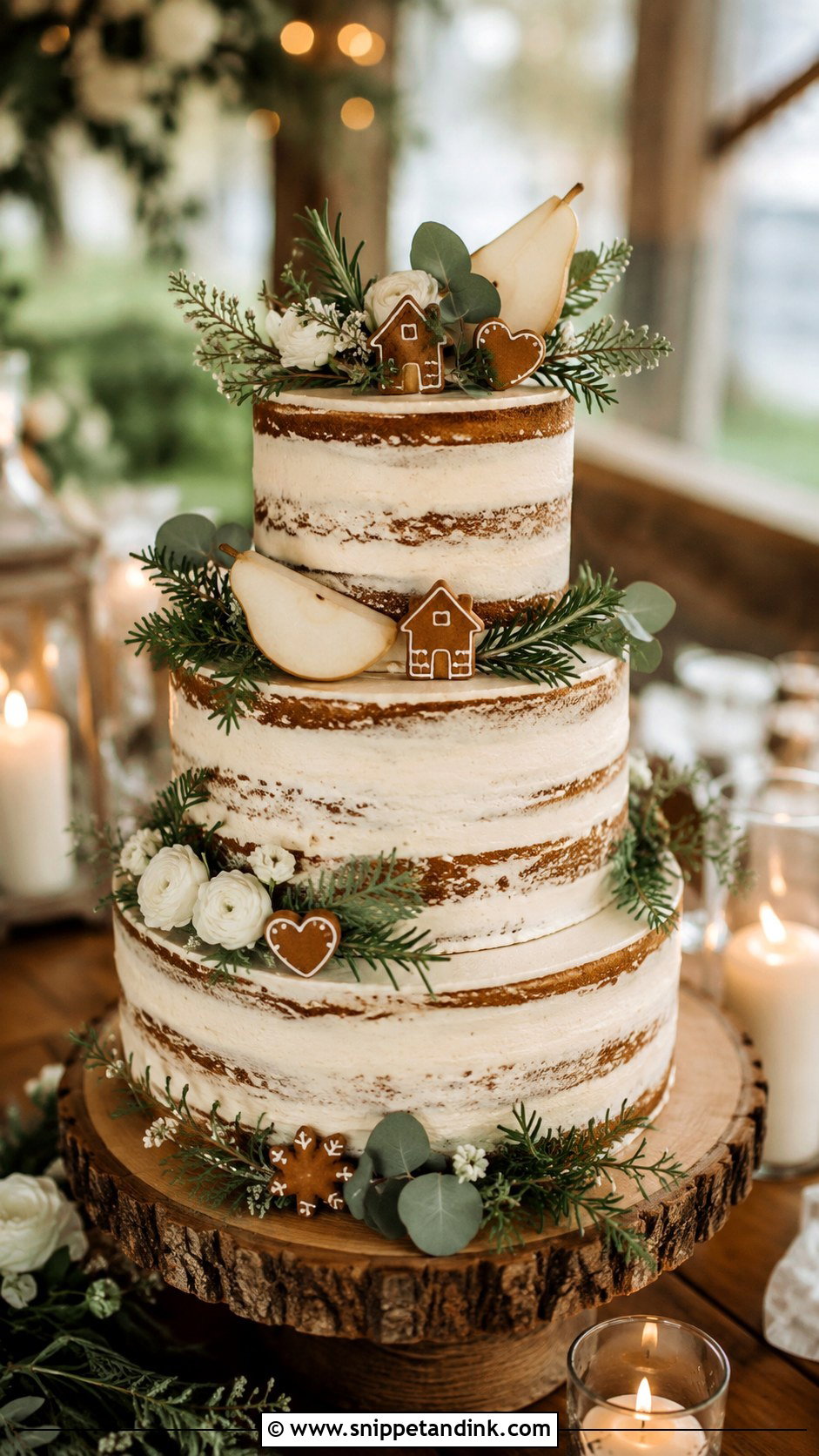 Gingerbread Wedding Cake With Winter Greenery - Snippet and Ink - 20 Gingerbread Wedding Cake Ideas