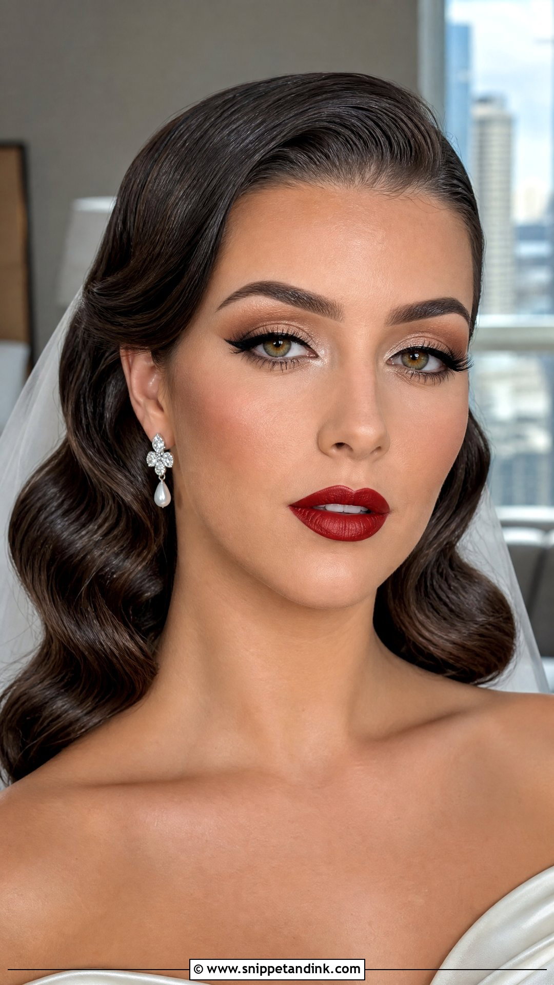 Glam Bridal Makeup With Red Lip For Hazel Eyes - Snippet and Ink - 20 Full Glam Wedding Makeup for Hazel Eyes
