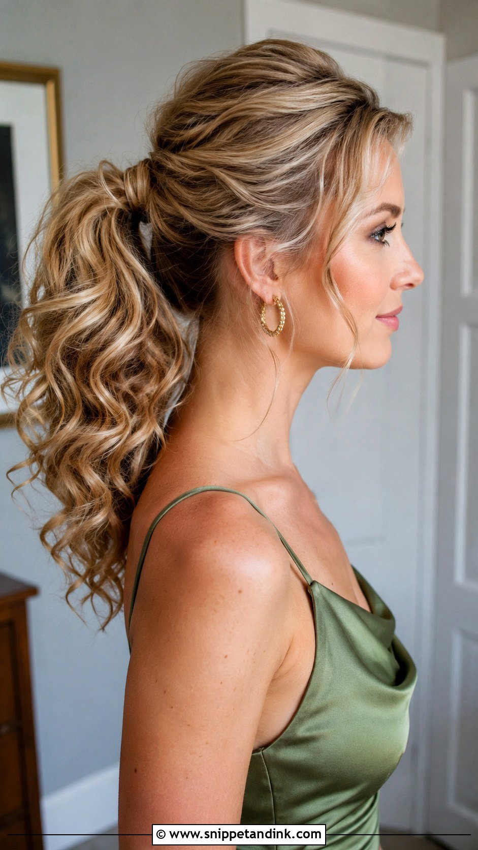 Glam Curly Ponytail - Snippet and Ink - 25 Easy Medium Wedding Guest Hairstyles