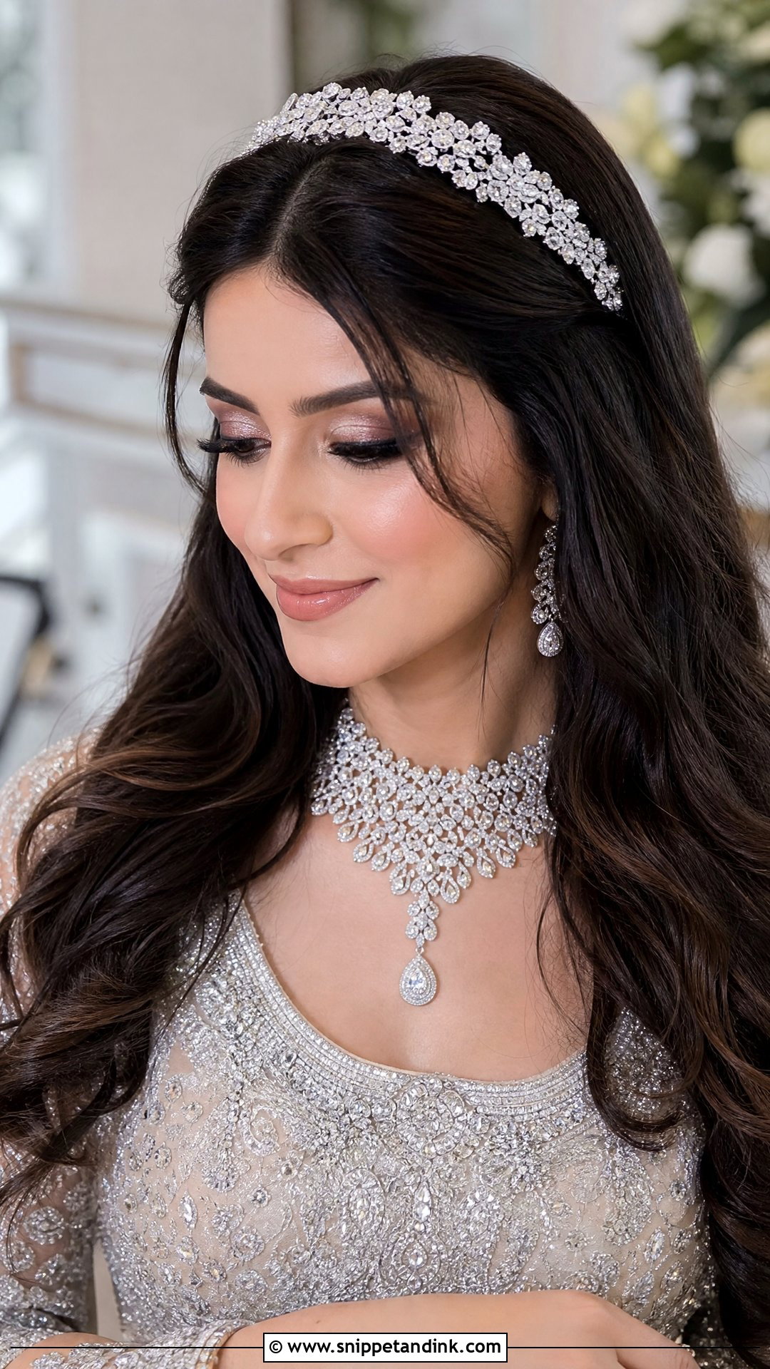 Glam Open Hair With Headband - Snippet and Ink - 20 Desi Wedding Hairstyles for Long Hair