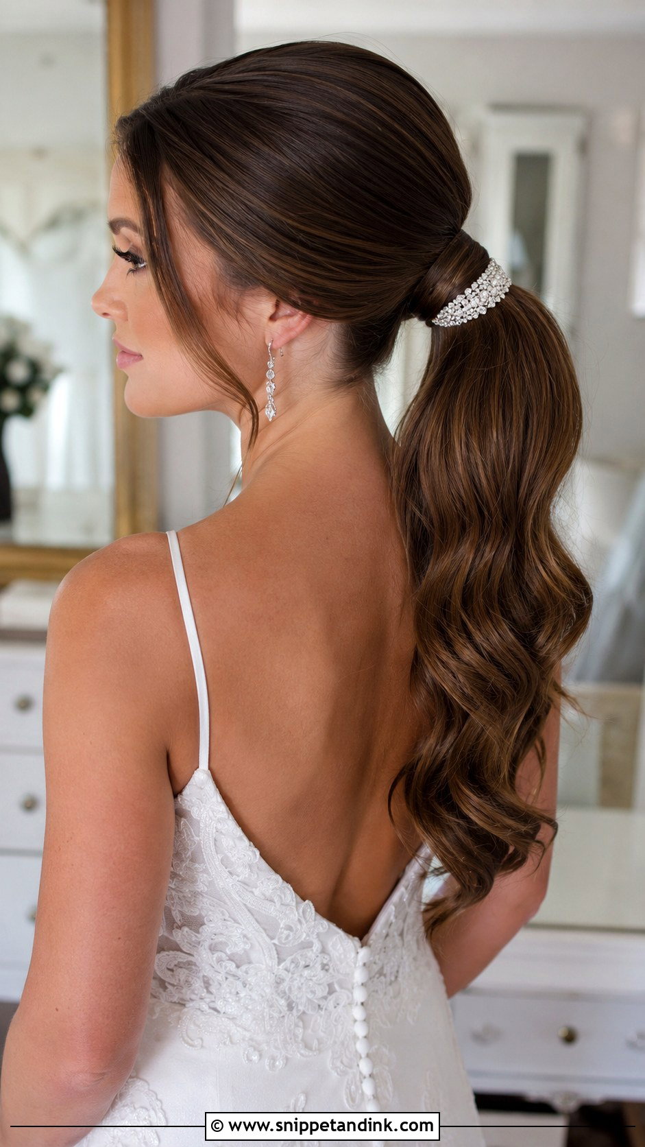 Glam Ponytail Bridal Hair for Medium Hair - Snippet and Ink - 20 Bridal Hair for Medium Length Ideas