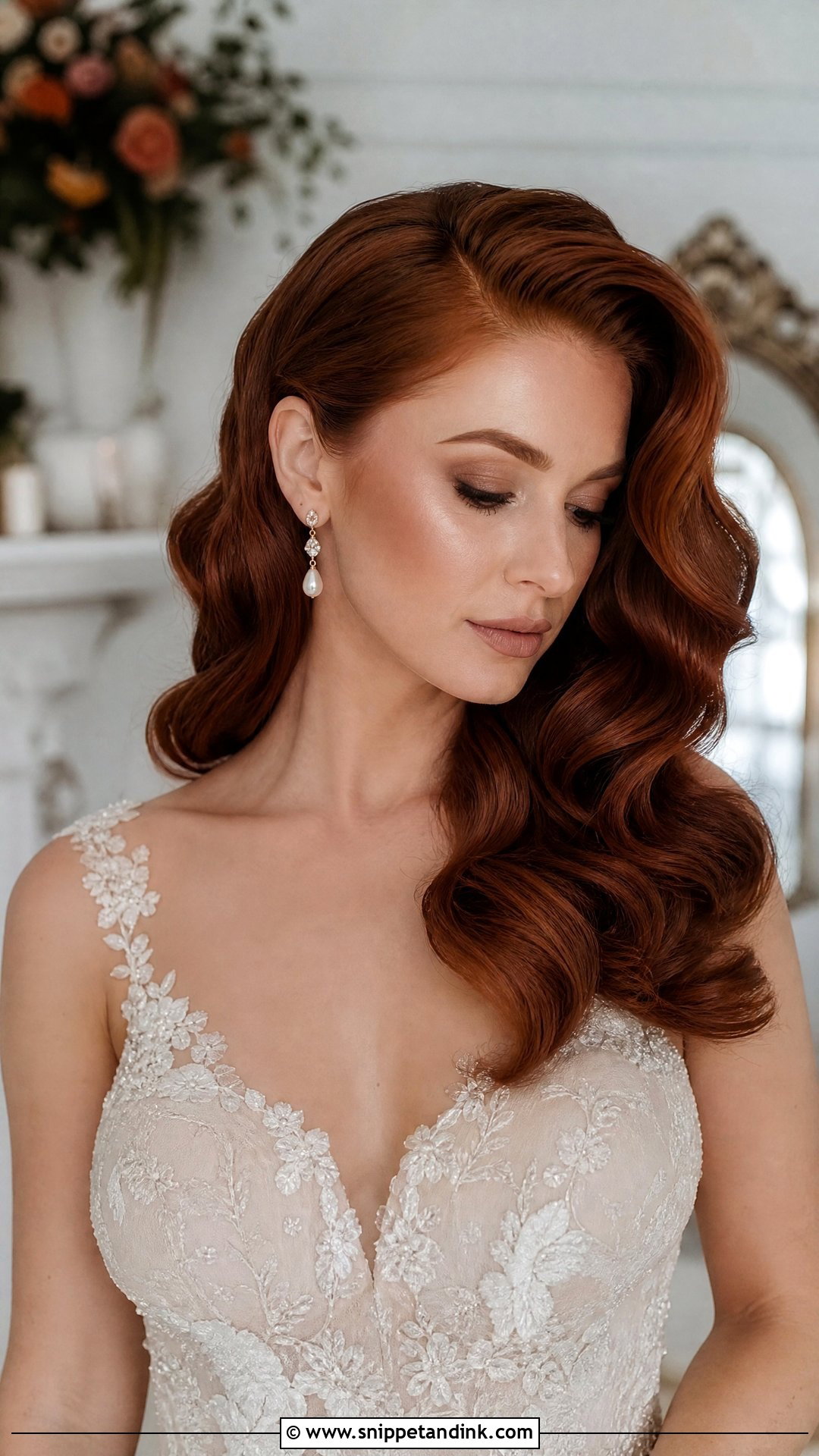 Glam Waves With Auburn Tones - Snippet and Ink - 30 Glam Waves Wedding Hair