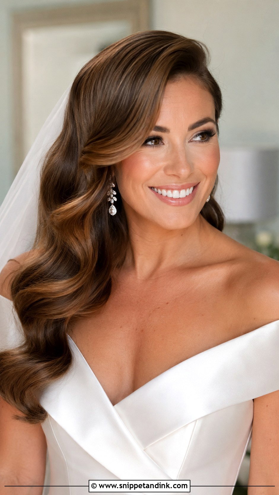 Glam Waves With Long Side Swept Bangs - Snippet and Ink - 20 Hairstyles with Bangs for Wedding