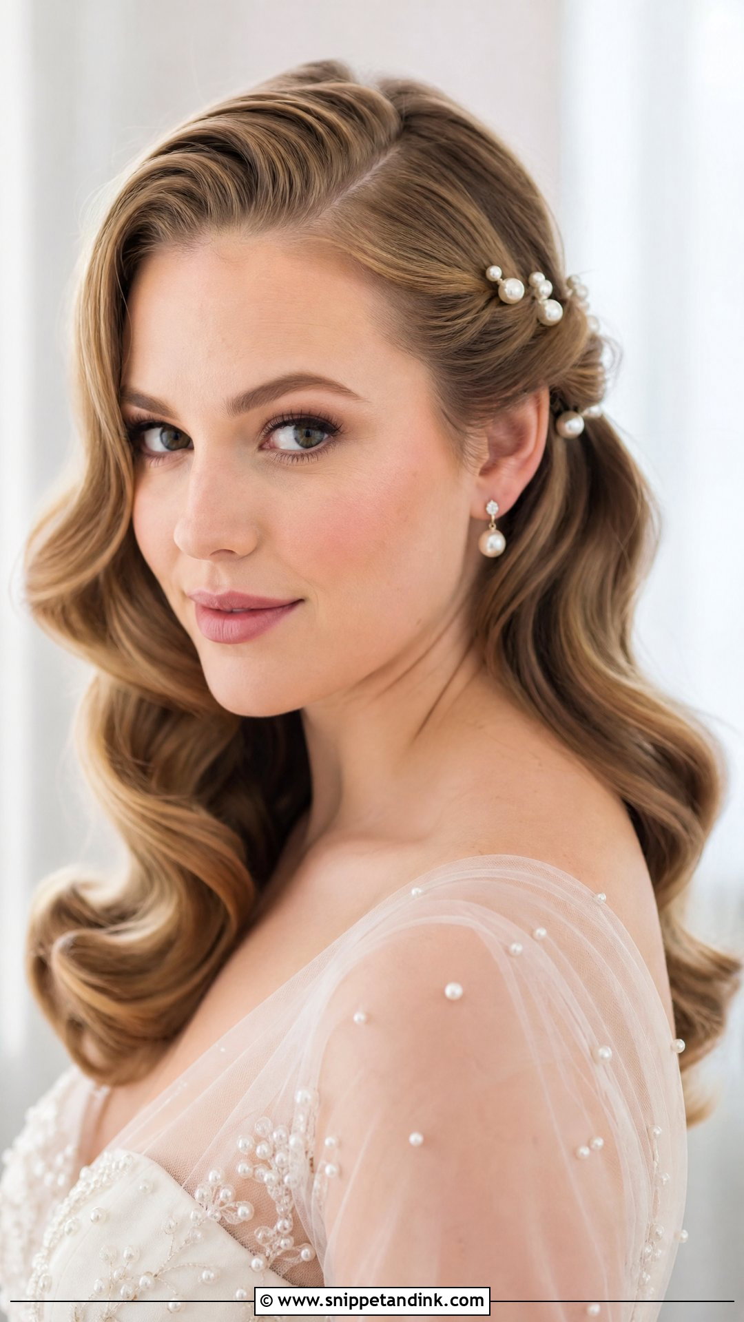 Glam Waves With Pearl Pins Bridal Hair - Snippet and Ink - 15 Glam Waves Bridal Hair