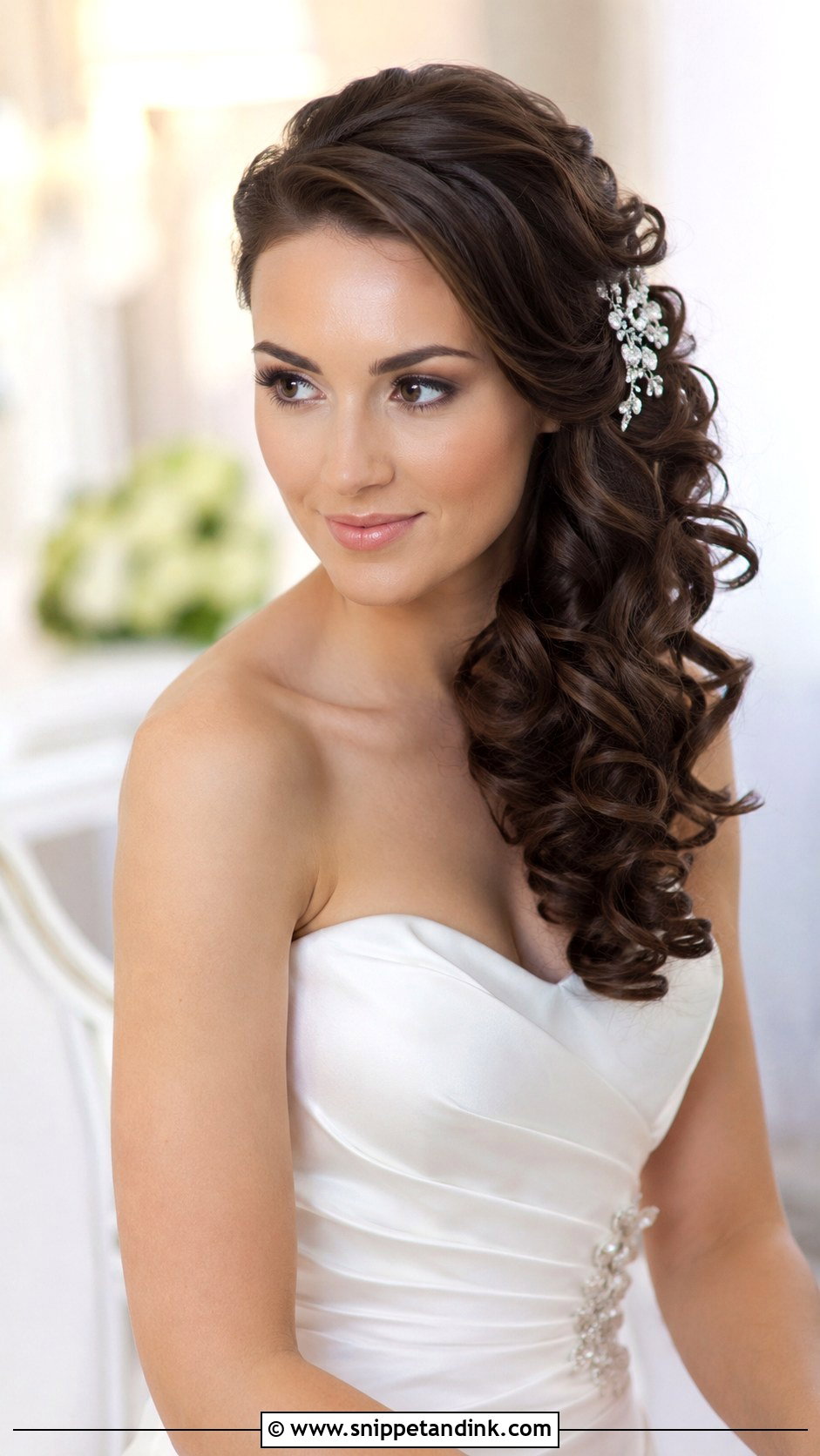 Glamorous Curls Over One Shoulder - Snippet and Ink - 30 Classy Wedding Hair Down Ideas