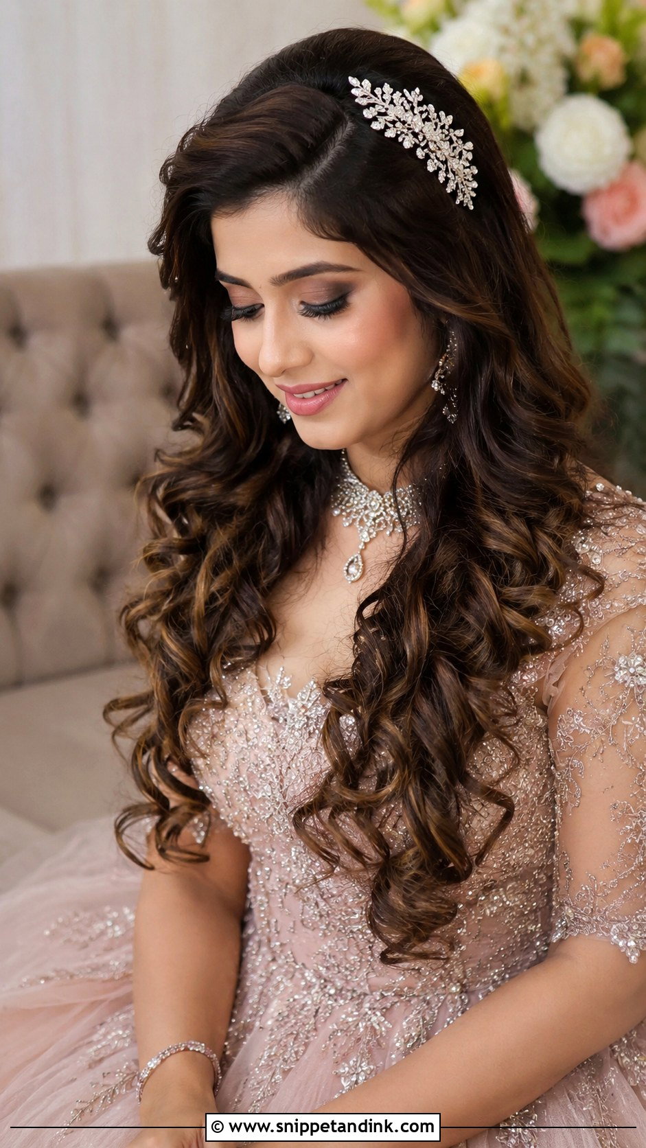 Glamorous Curls With Side Tiara - Snippet and Ink - 25 Indian Bridal Open Hairstyles