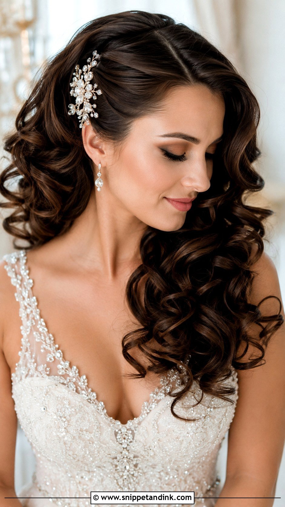Glamorous Curls With a Hair Comb - Snippet and Ink - 25 Wedding Hair Brunette Ideas