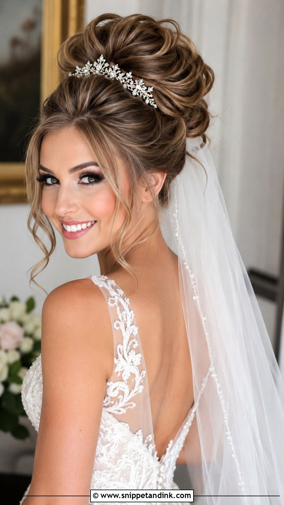 Glamorous High Updo for Brides - Snippet and Ink - 20 Wedding Hairdos for Medium Length