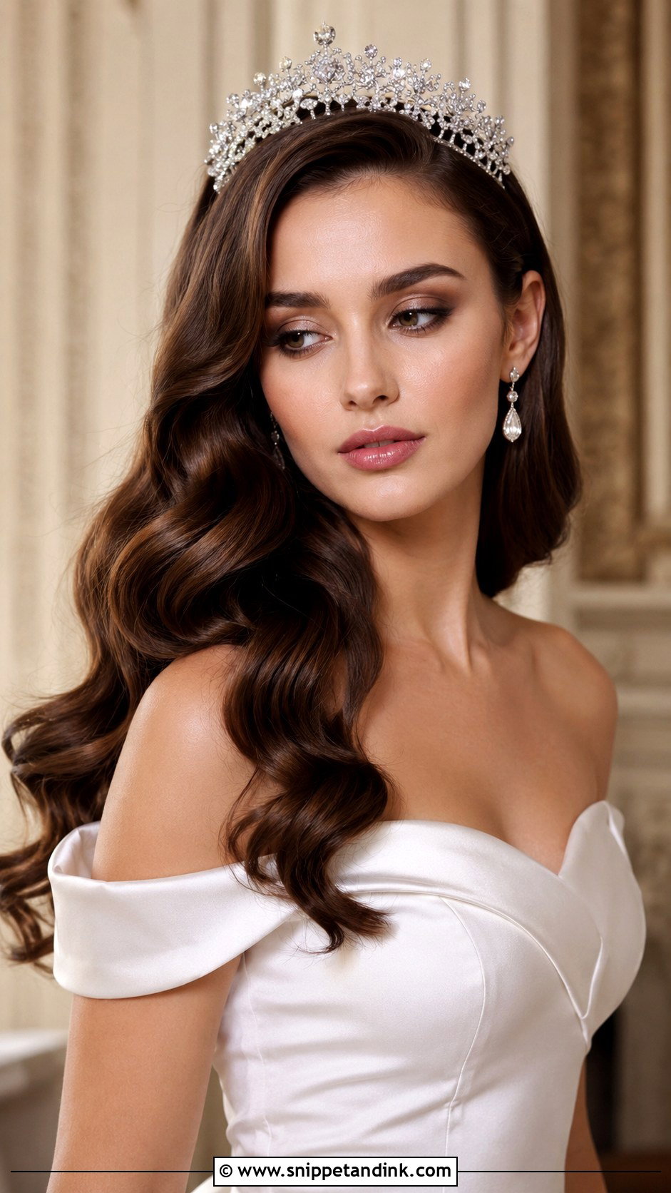 Glamorous Hollywood Waves With Tiara - Snippet and Ink - 25 Wedding Hair with Tiara Ideas