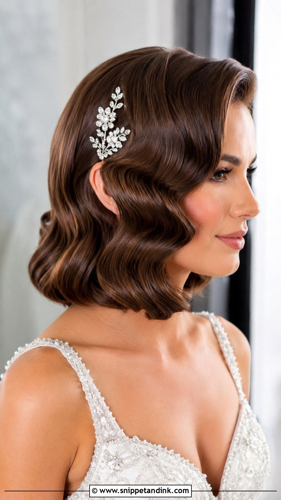 Glamorous Hollywood Waves on a Bob - Snippet and Ink - 25 Bride with Short Hair Ideas