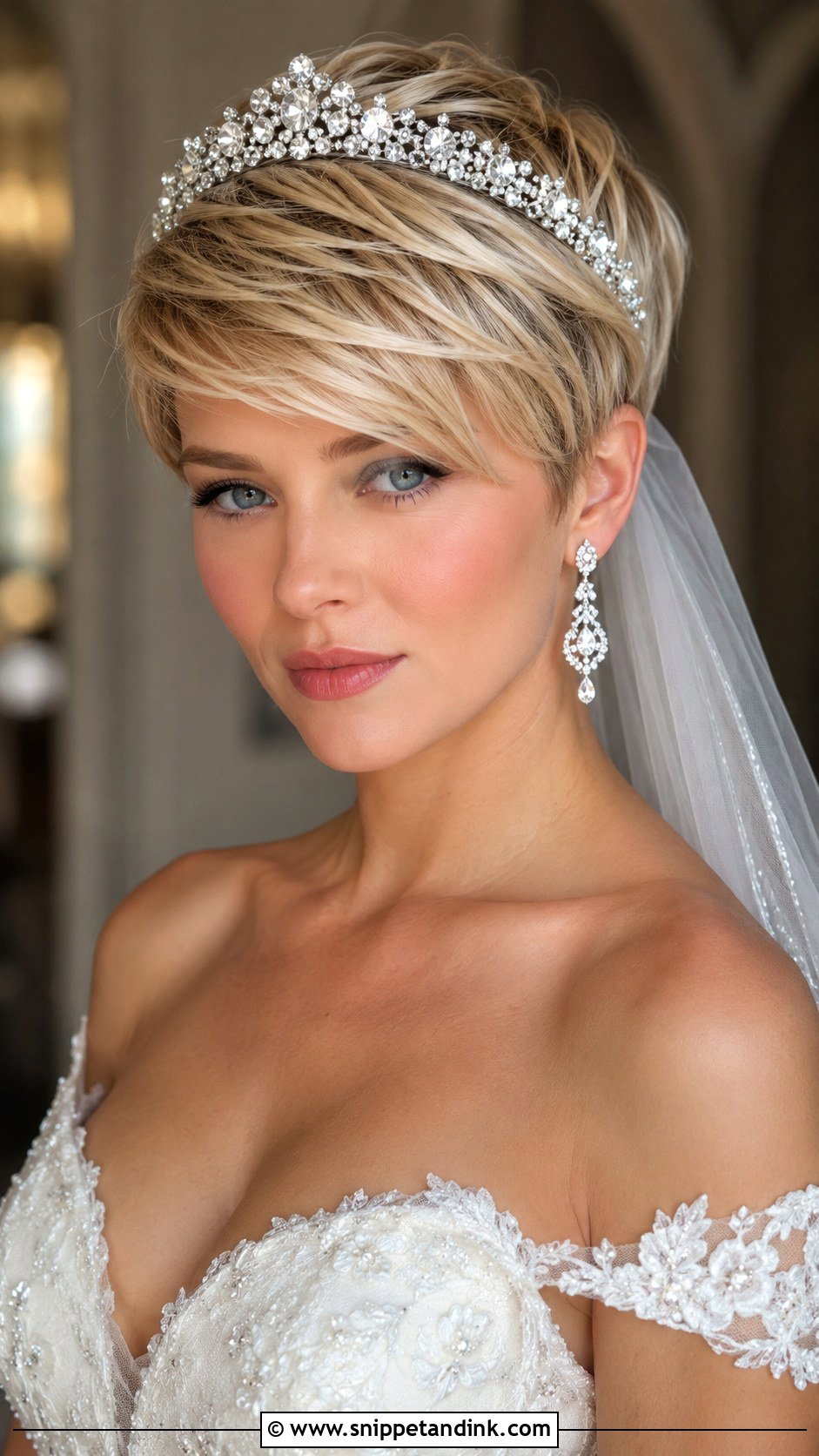 Glamorous Pixie Cut With Tiara - Snippet and Ink - 20 Pixie Cut Wedding Hairstyles