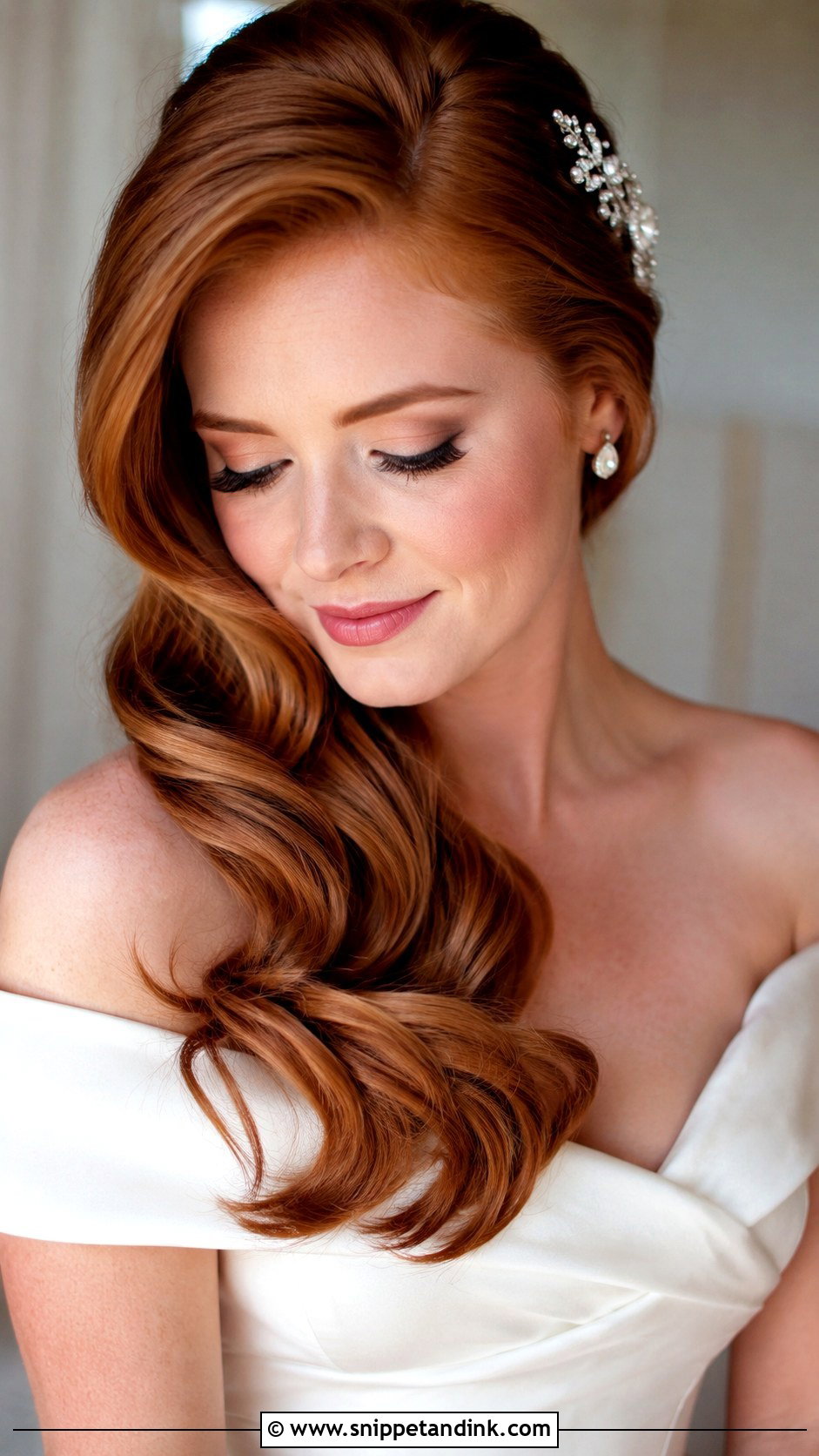 Glamorous Side Swept Waves - Snippet and Ink - 25 Long Bridal Hair Down Ideas