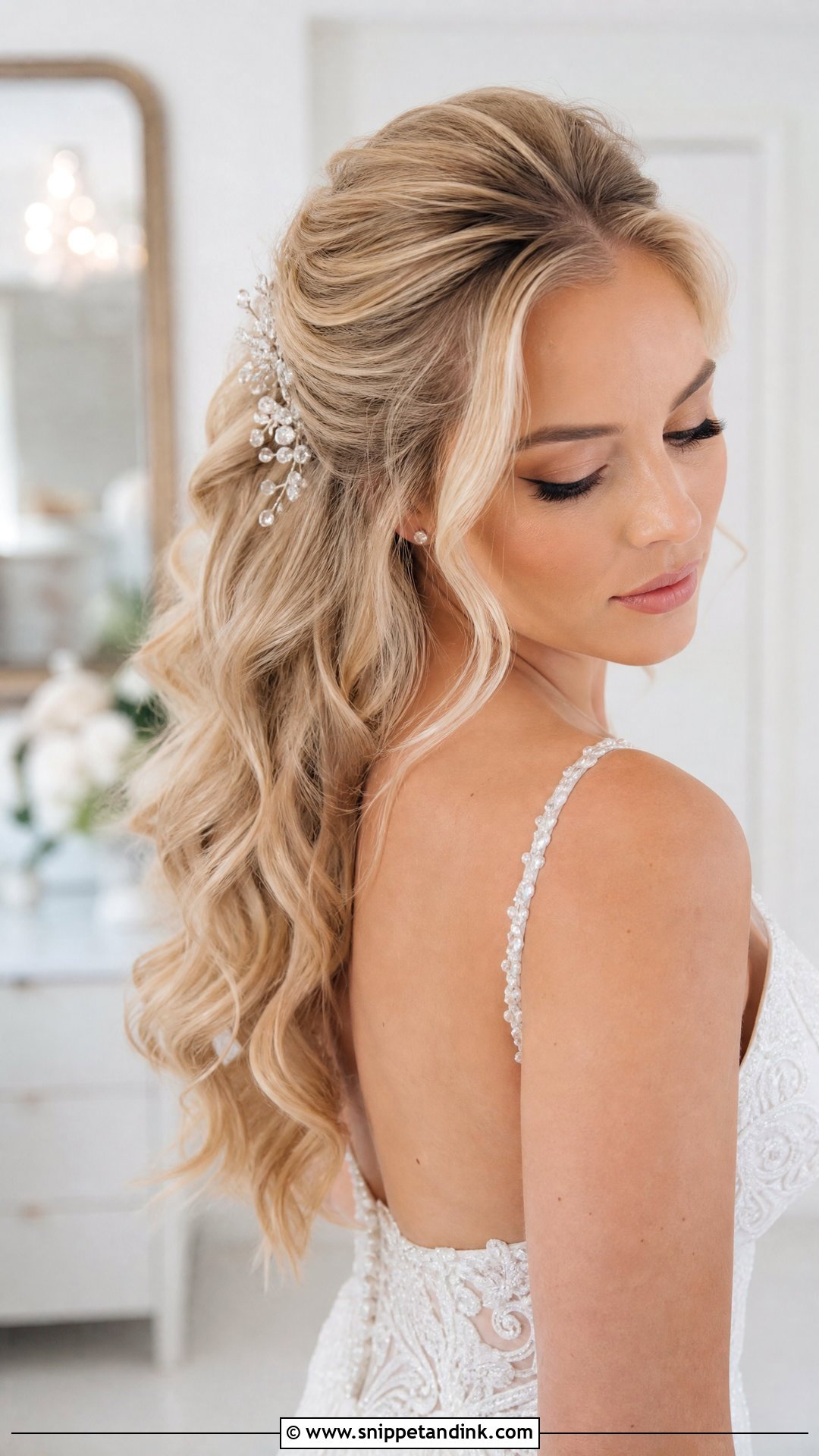 Glamorous Wavy Half Updo - Snippet and Ink - 30 Glam Bridal Hair Ideas