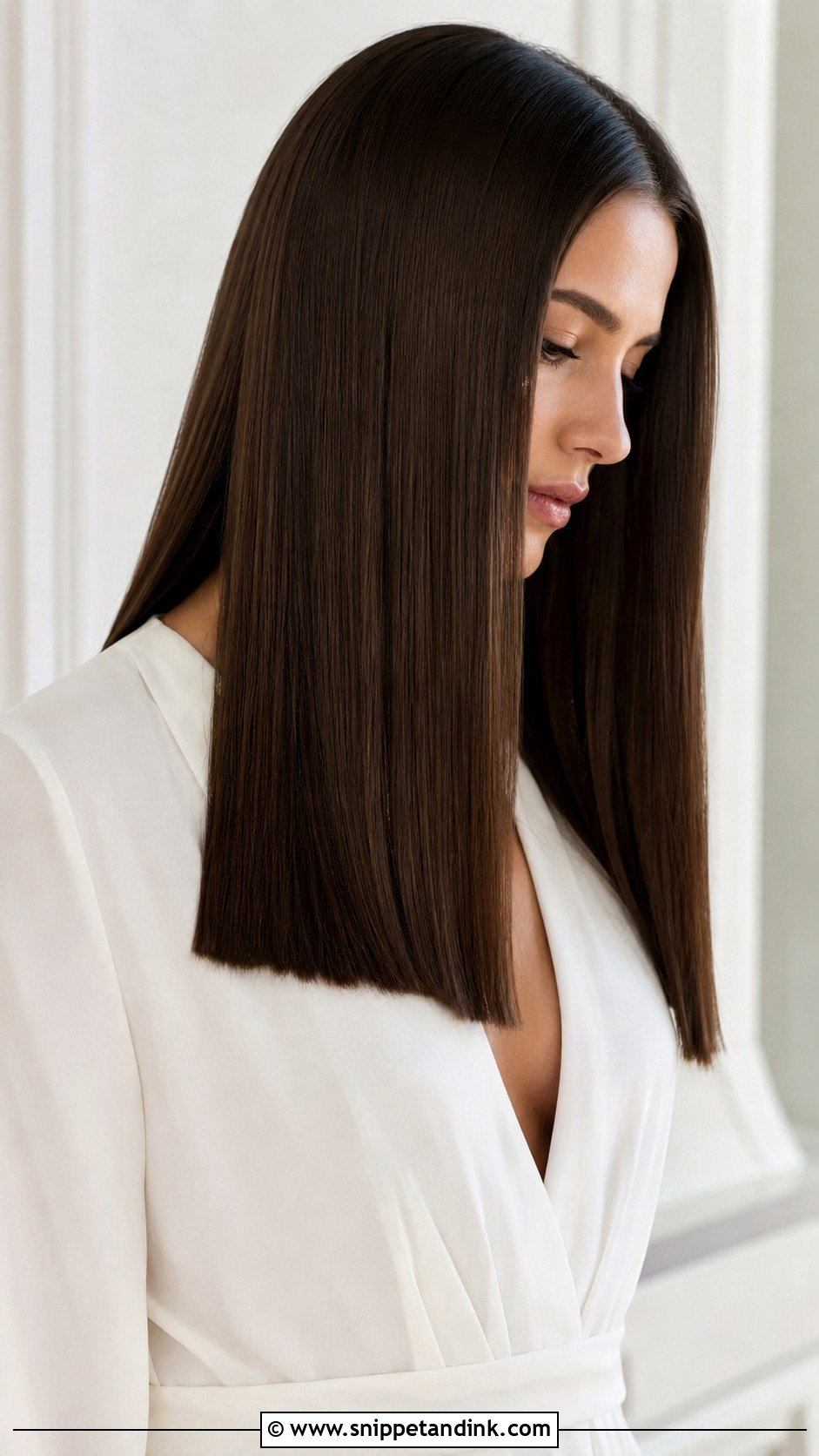 Glassy Straight Hair With Blunt Ends - Snippet and Ink - 20 Sleek Bridal Hair Down Ideas