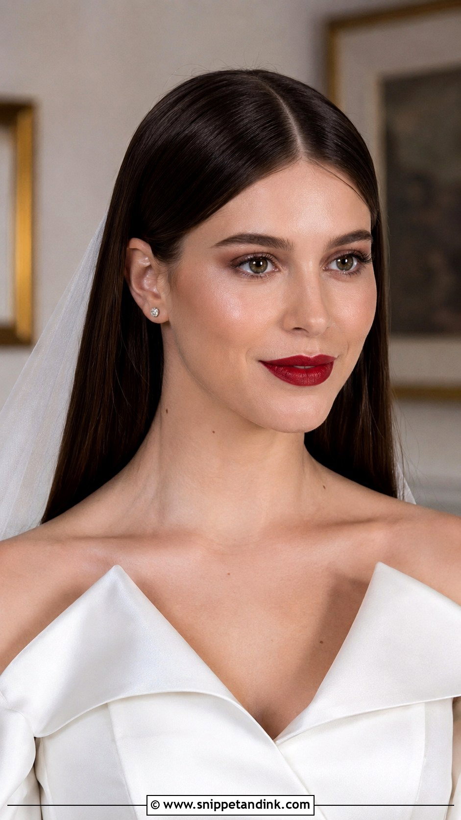 Glassy Straight Hair With a Center Part - Snippet and Ink - 20 Sleek Wedding Hair Down Ideas
