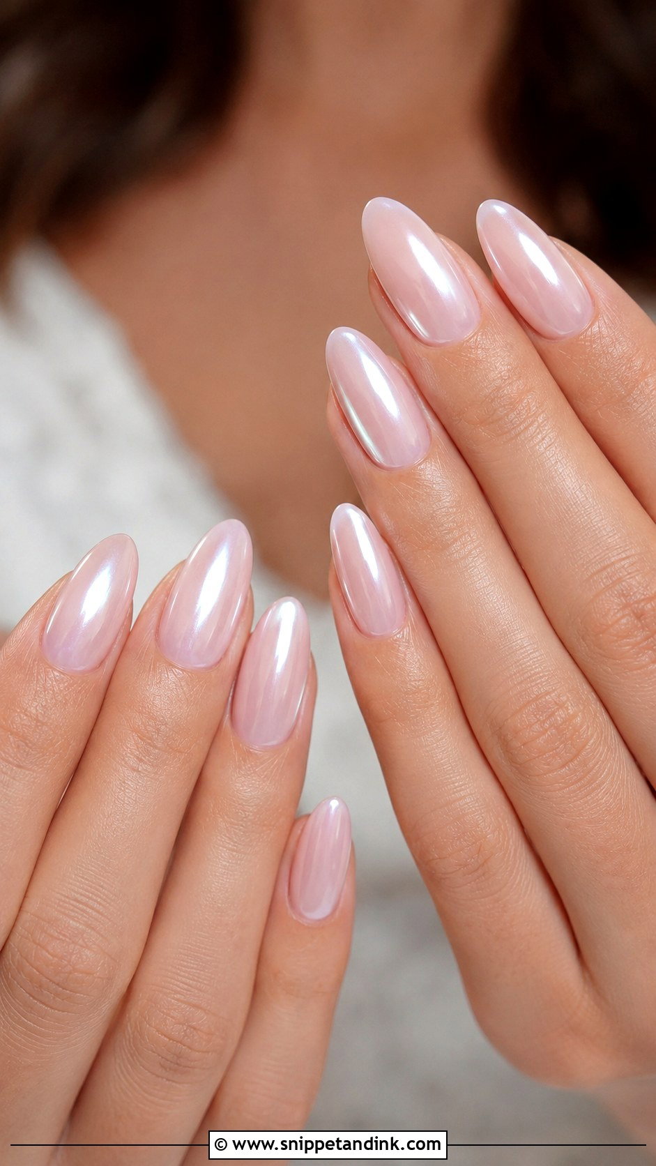 Glazed Chrome Almond Wedding Nails - Snippet and Ink - 20 Almond Wedding Nail Inspo for Bride Ideas