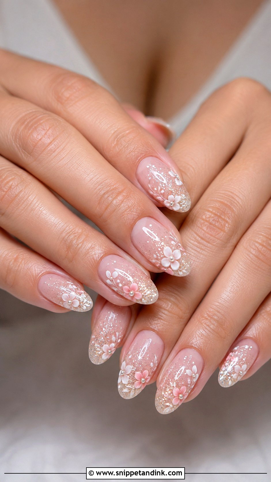 Glitter Bridal Nails With Flowers - Snippet and Ink - 20 Bridal Nails with Flowers