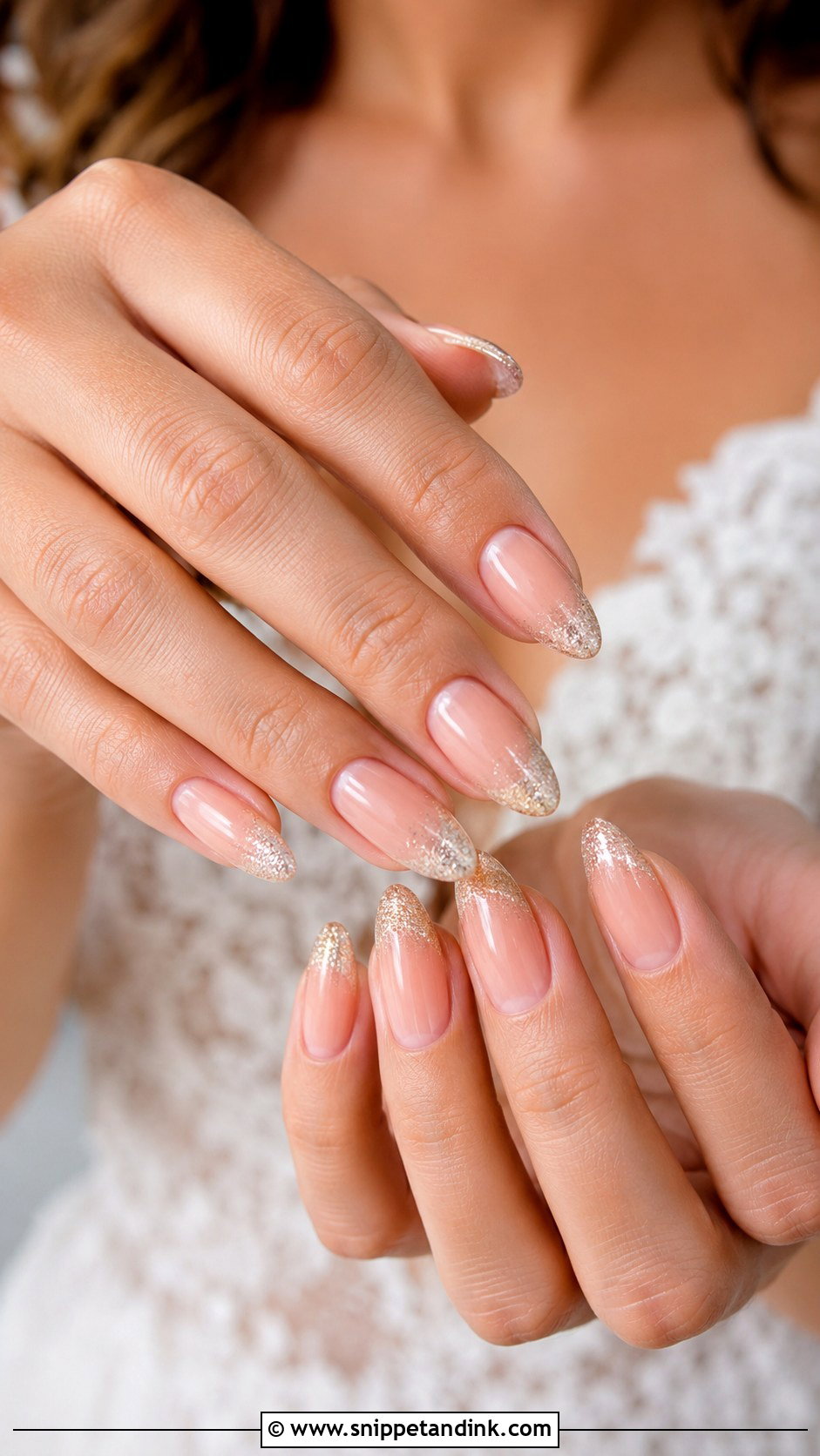 Glitter French Bridal Wedding Nails - Snippet and Ink - 20 French Bridal Wedding Nails