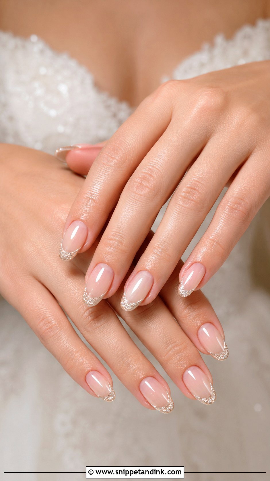 Glitter French Tip Bridal Nails - Snippet and Ink - 20 Glitter Bridal Nails