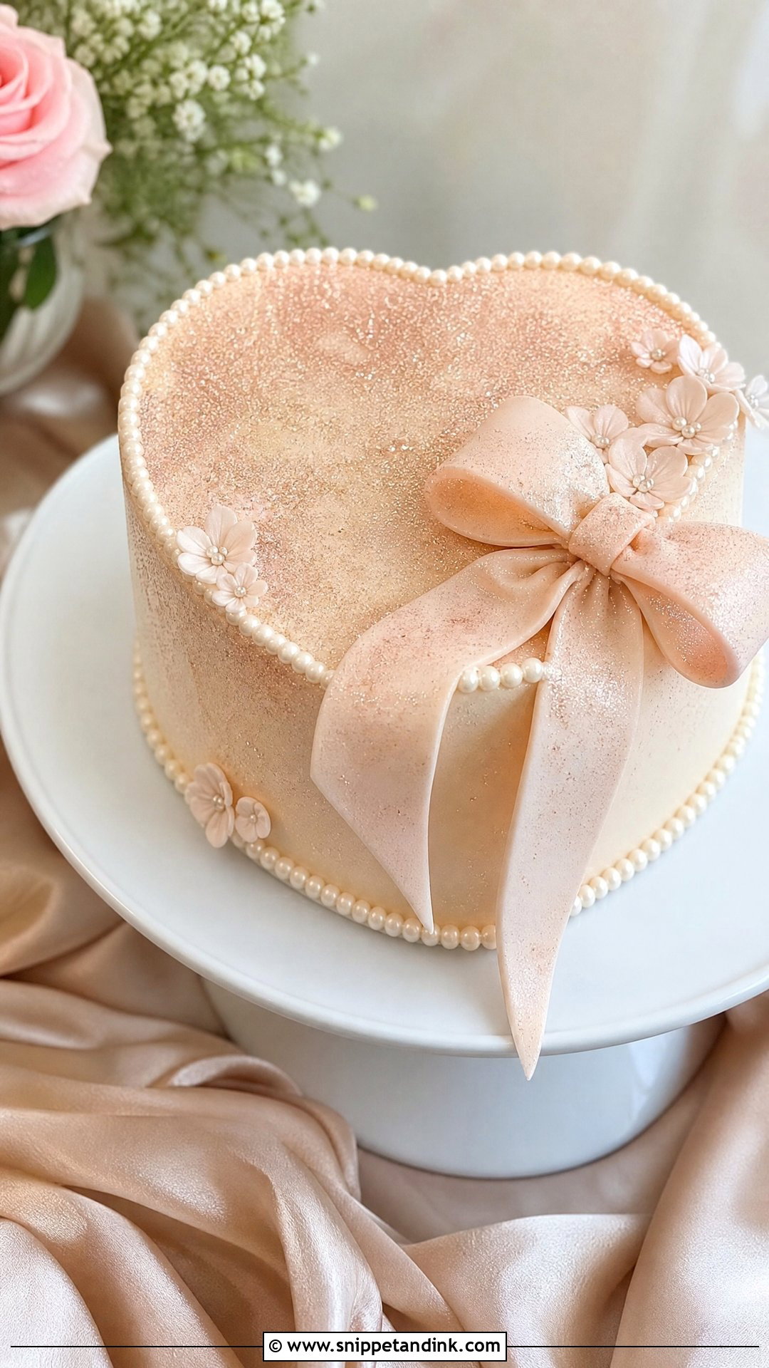 Glitter Heart Cake With Bow - Snippet and Ink - 25 Glitter Heart Cake Ideas for Wedding