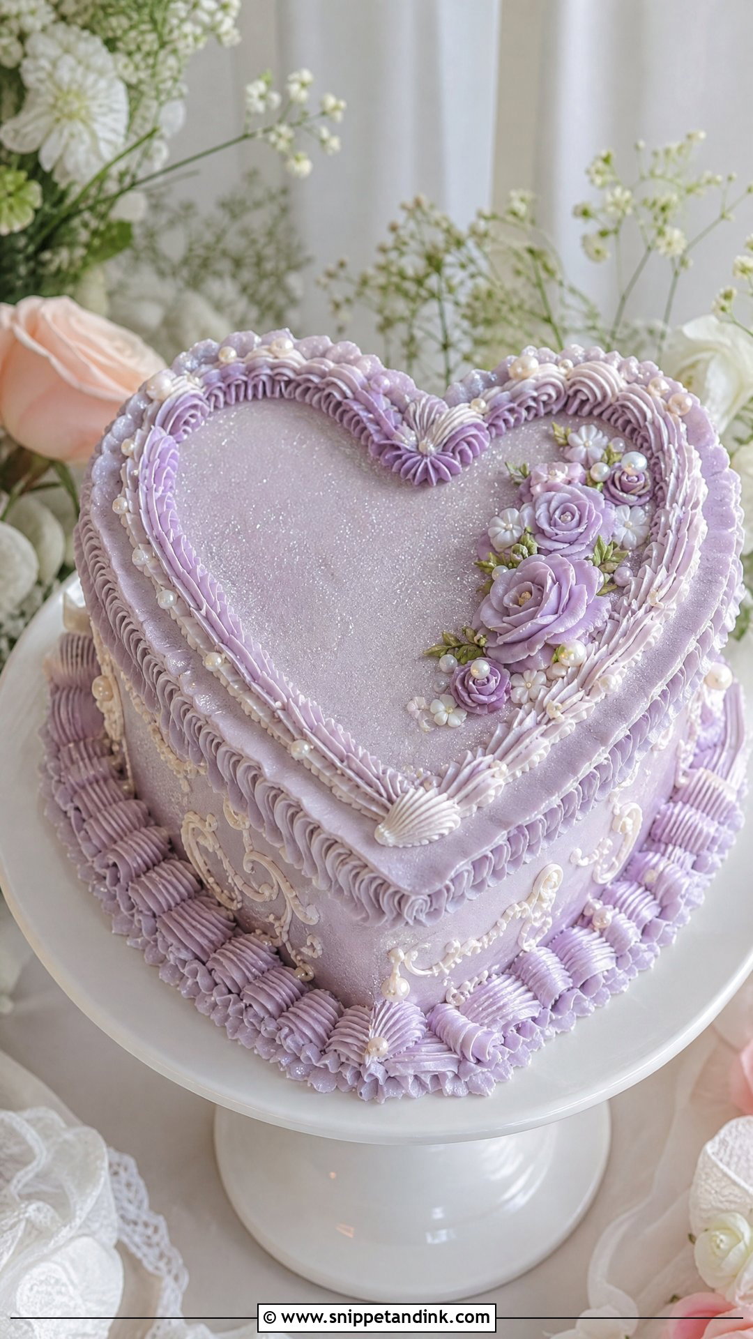 Glitter Heart Cake With Buttercream Piping - Snippet and Ink - 25 Glitter Heart Cake Ideas for Wedding