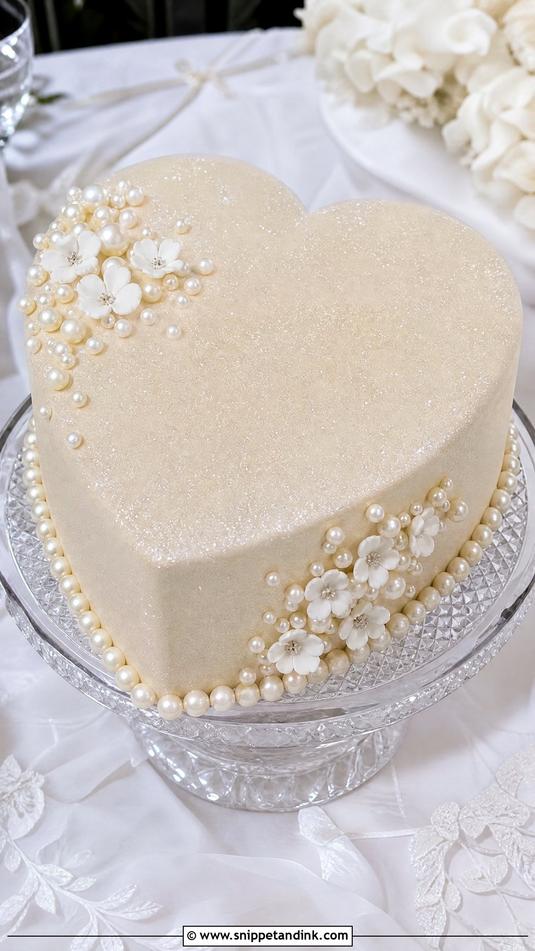 Glitter Heart Cake With Edible Pearls - Snippet and Ink - 25 Glitter Heart Cake Ideas for Wedding