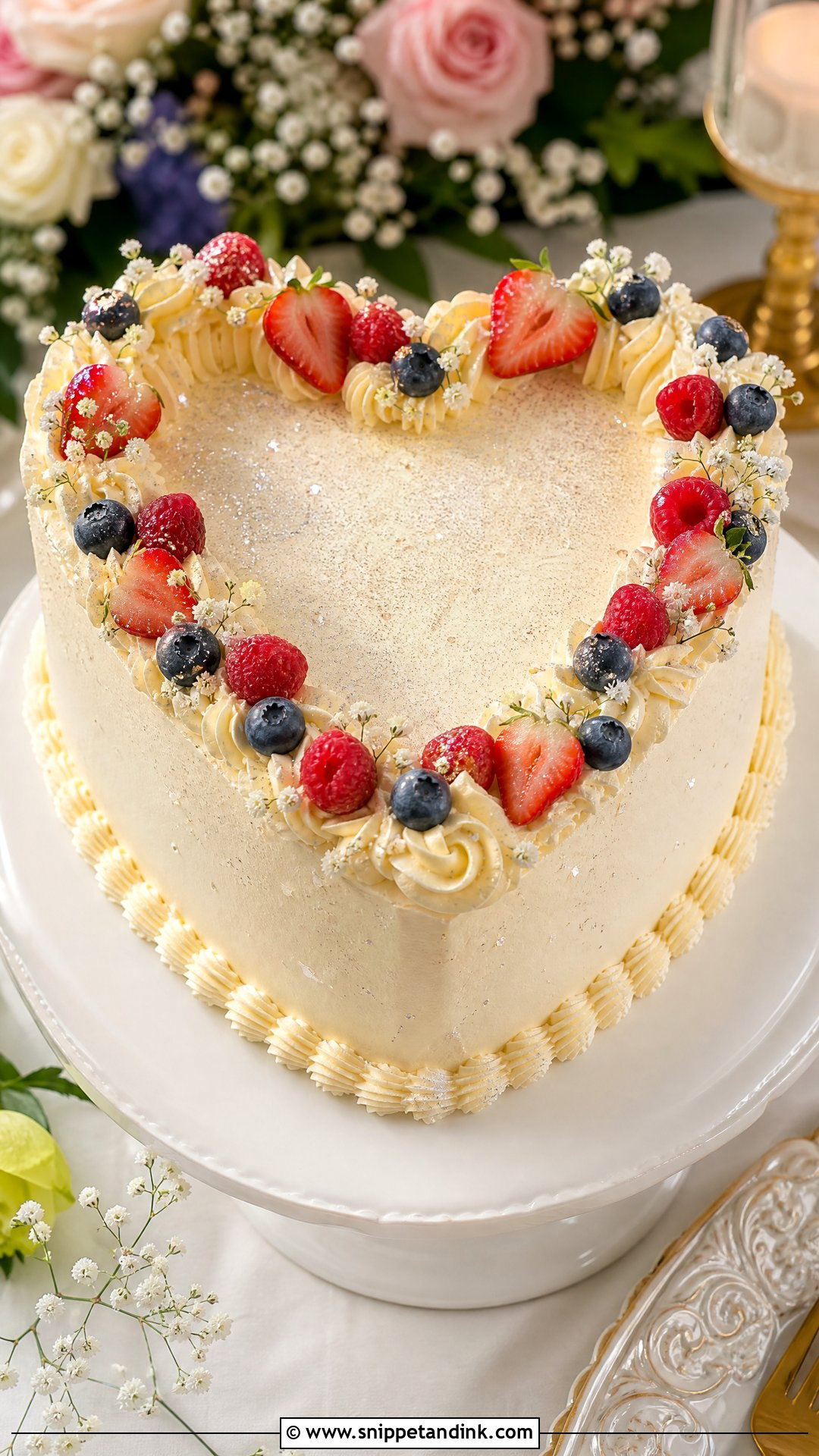 Glitter Heart Cake With Fresh Berries - Snippet and Ink - 25 Glitter Heart Cake Ideas for Wedding