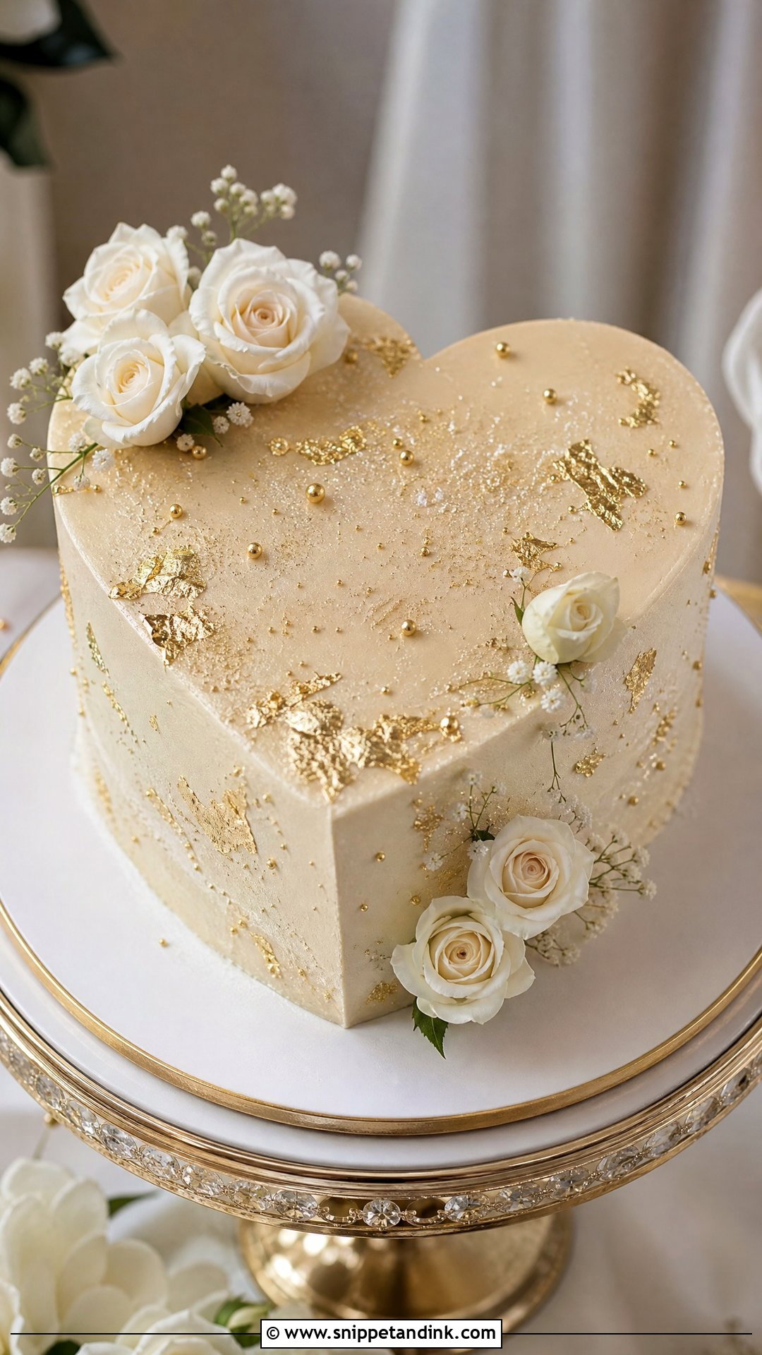 Glitter Heart Cake With Gold Leaf - Snippet and Ink - 25 Glitter Heart Cake Ideas for Wedding