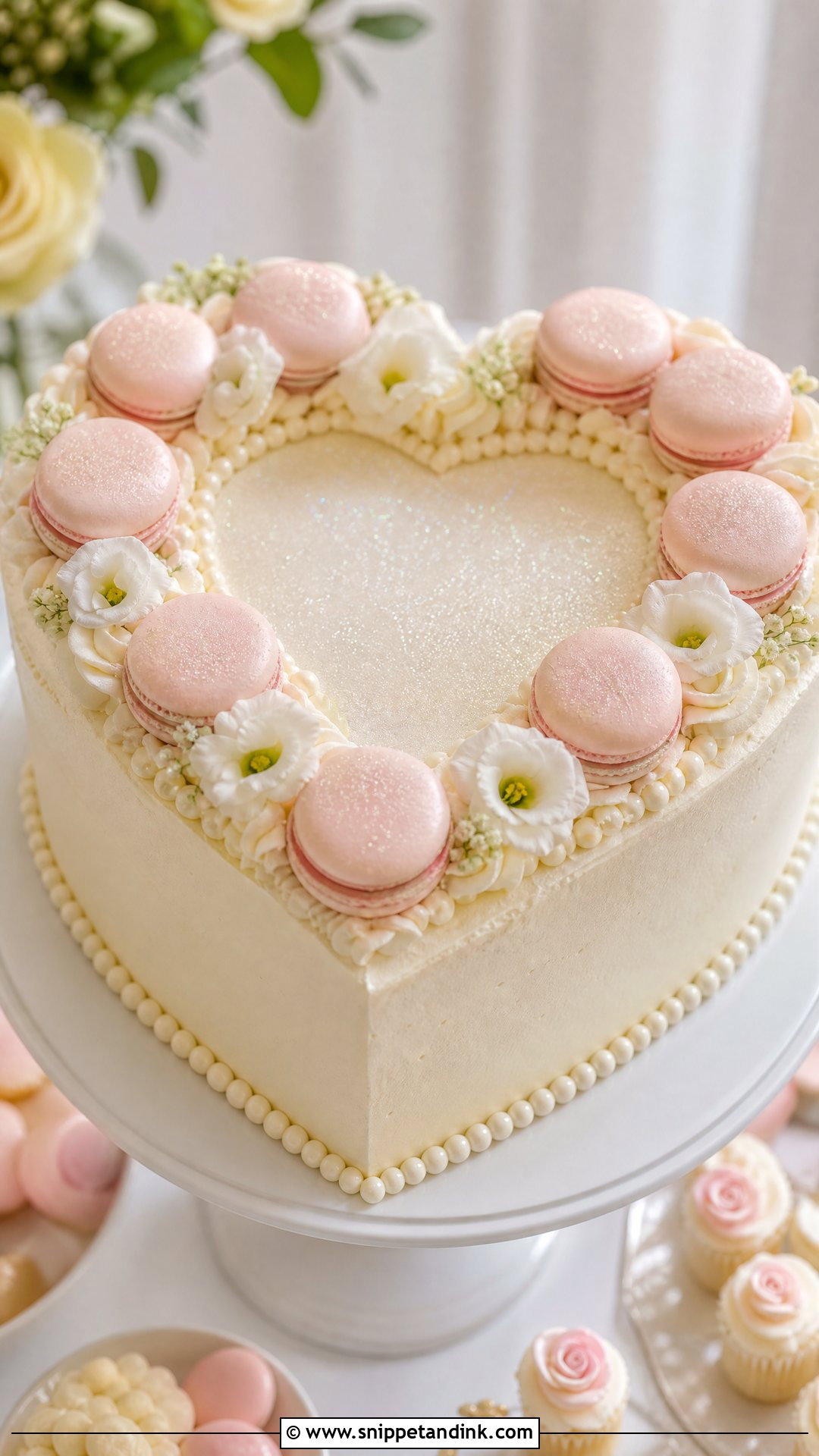 Glitter Heart Cake With Macarons - Snippet and Ink - 25 Glitter Heart Cake Ideas for Wedding