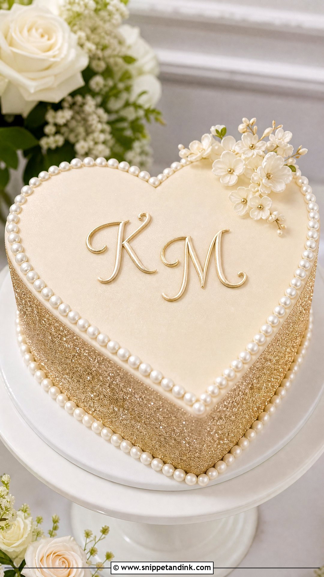 Glitter Heart Cake With Monogram - Snippet and Ink - 25 Glitter Heart Cake Ideas for Wedding