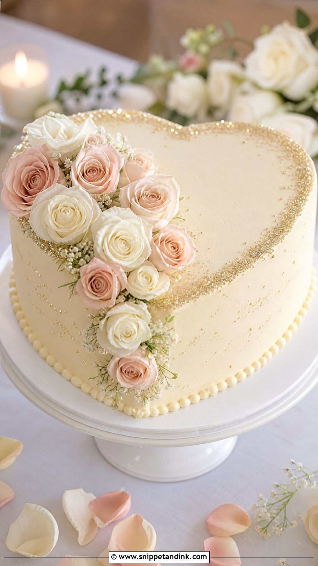 Glitter Heart Cake With Roses - Snippet and Ink - 25 Glitter Heart Cake Ideas for Wedding