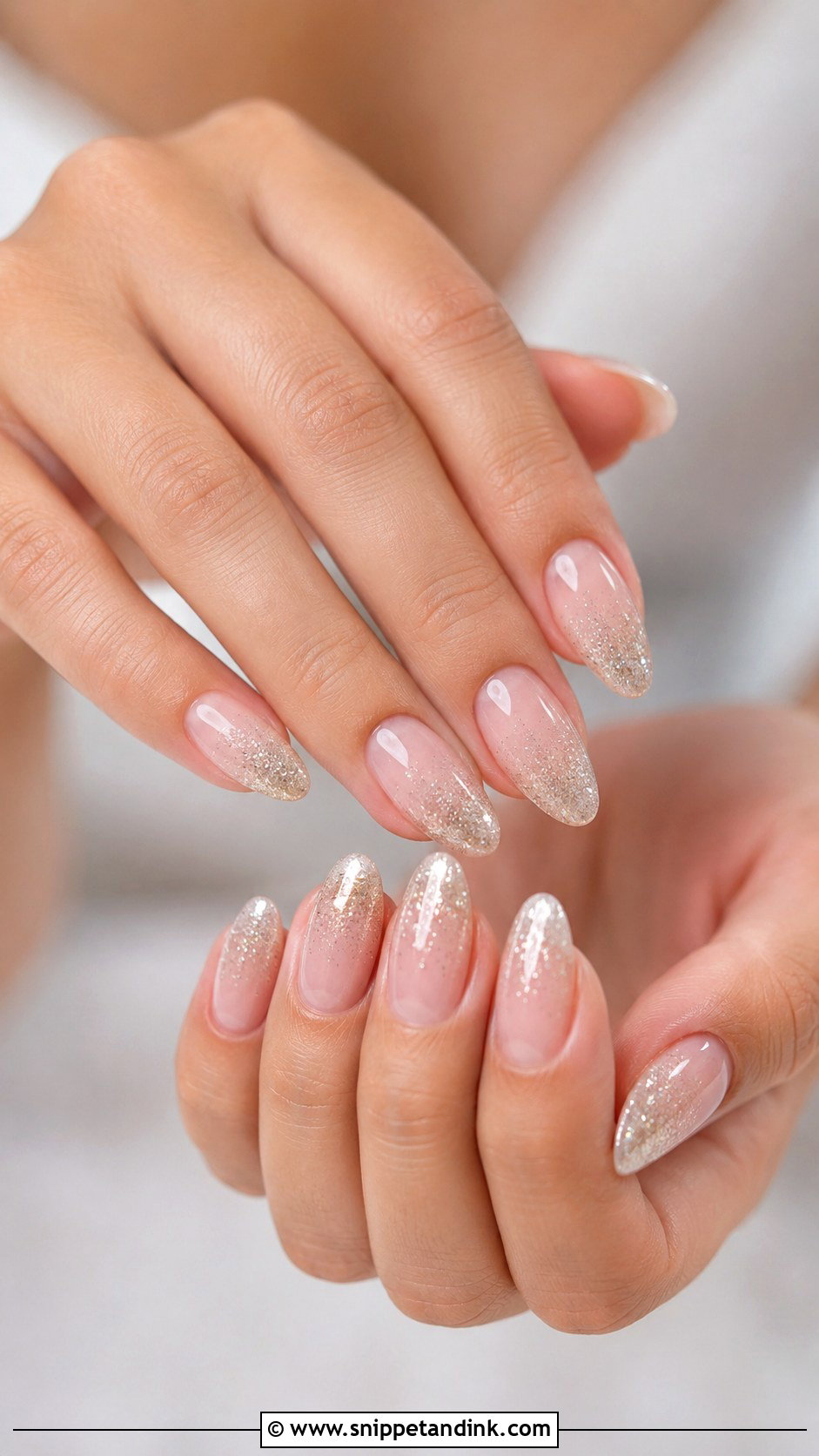 Glitter Ombre Acrylic Almond Wedding Nails - Snippet and Ink - 20 Acrylic Almond Wedding Nails for Bride