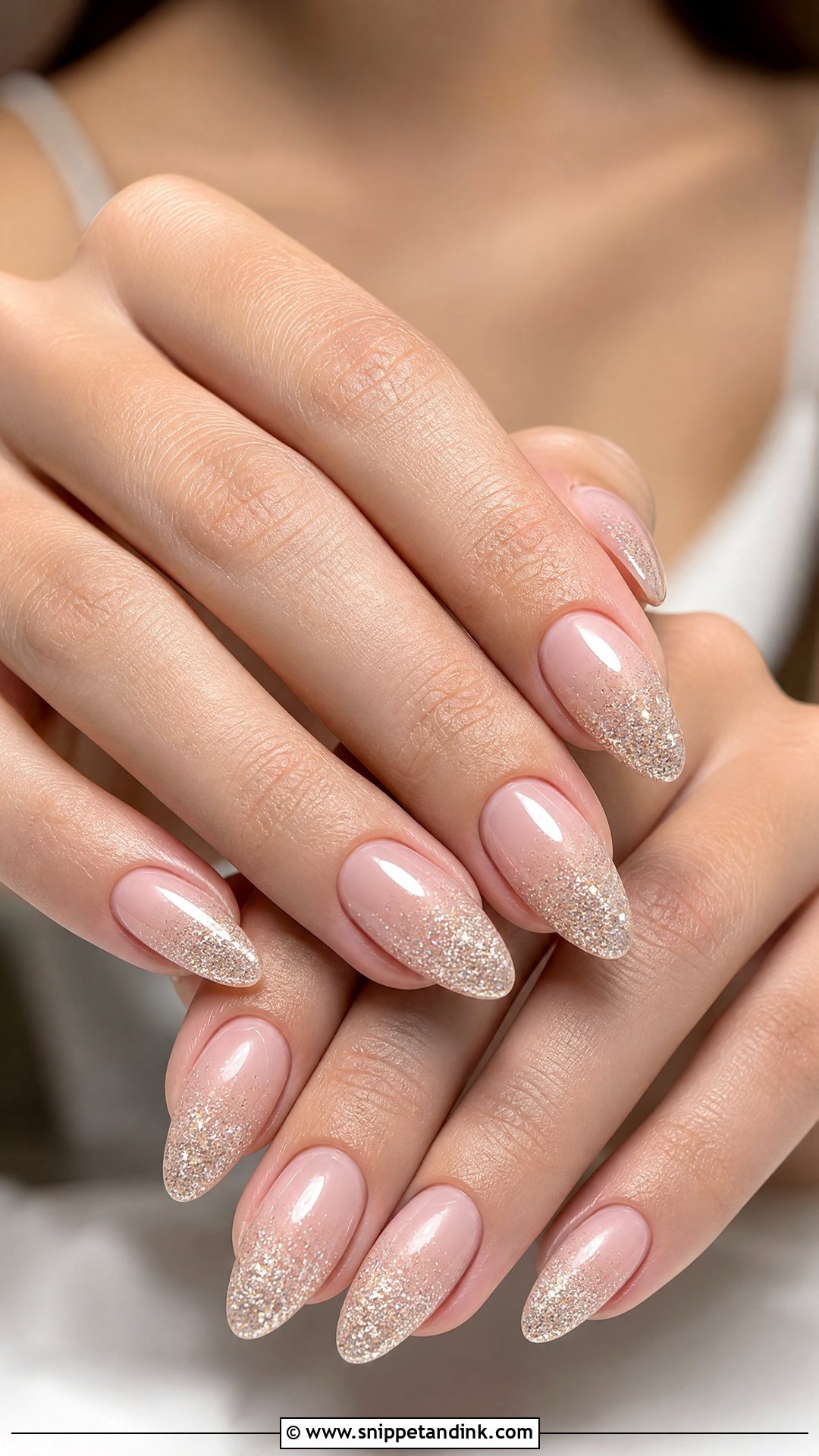Glitter Ombre Almond Bridal Nails - Snippet and Ink - 25 Almond Bridal Nails