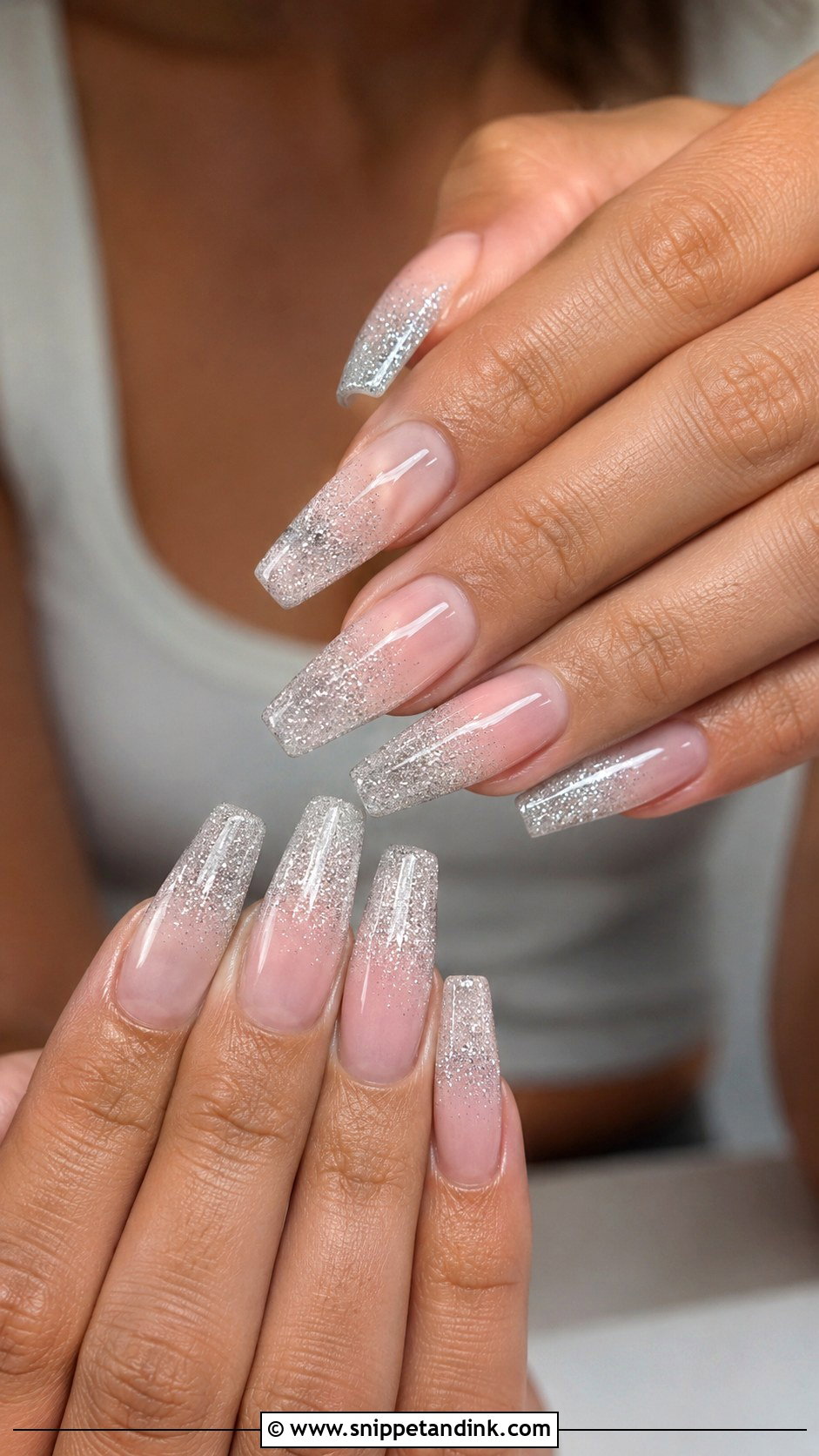 Glitter Ombre Coffin Bridal Nails - Snippet and Ink - 20 Coffin Shape Bridal Nails