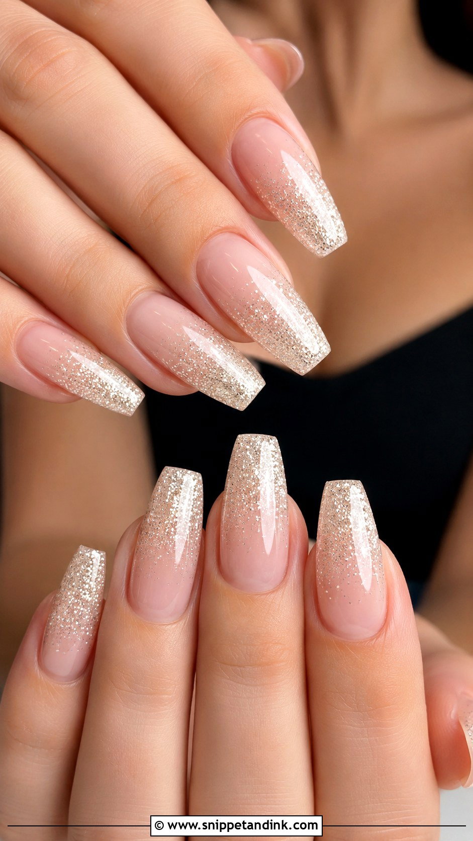 Glitter Ombre Coffin Bridal Nails - Snippet and Ink - 20 Coffin Bridal Nails