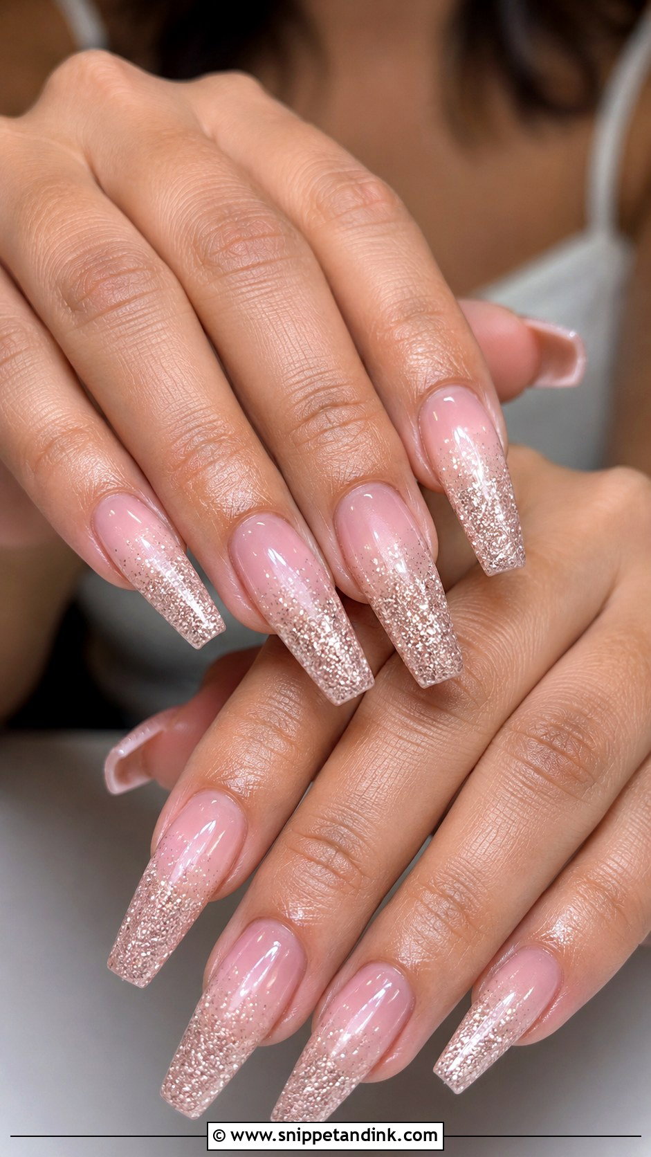 Glitter Ombre Coffin Wedding Nails - Snippet and Ink - 20 Coffin Shape Wedding Nails for Bride