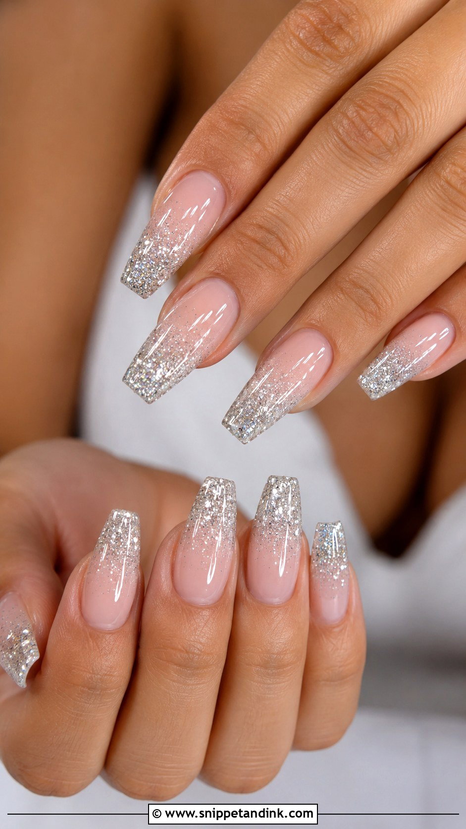 Glitter Ombre Coffin Wedding Nails - Snippet and Ink - 20 Coffin Wedding Nails for Bride