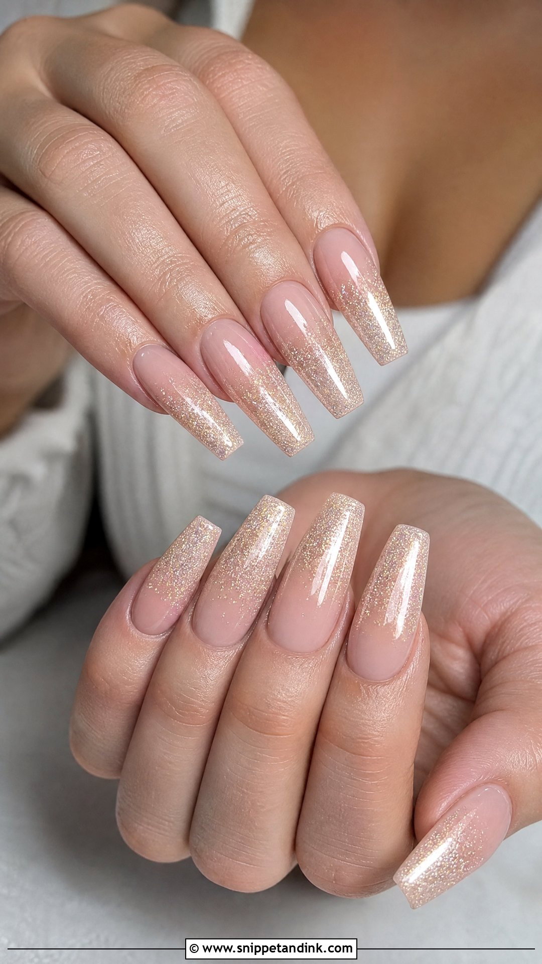 Glitter Ombre Coffin Wedding Nails - Snippet and Ink - 25 Coffin Wedding Nails