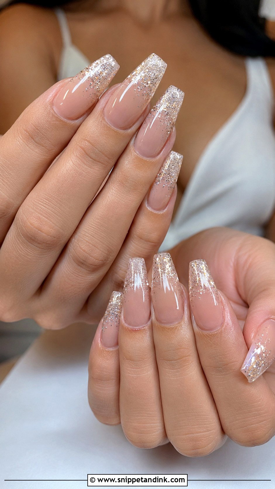 Glitter Ombre Coffin Wedding Nails - Snippet and Ink - 20 Coffin Shape Wedding Nails