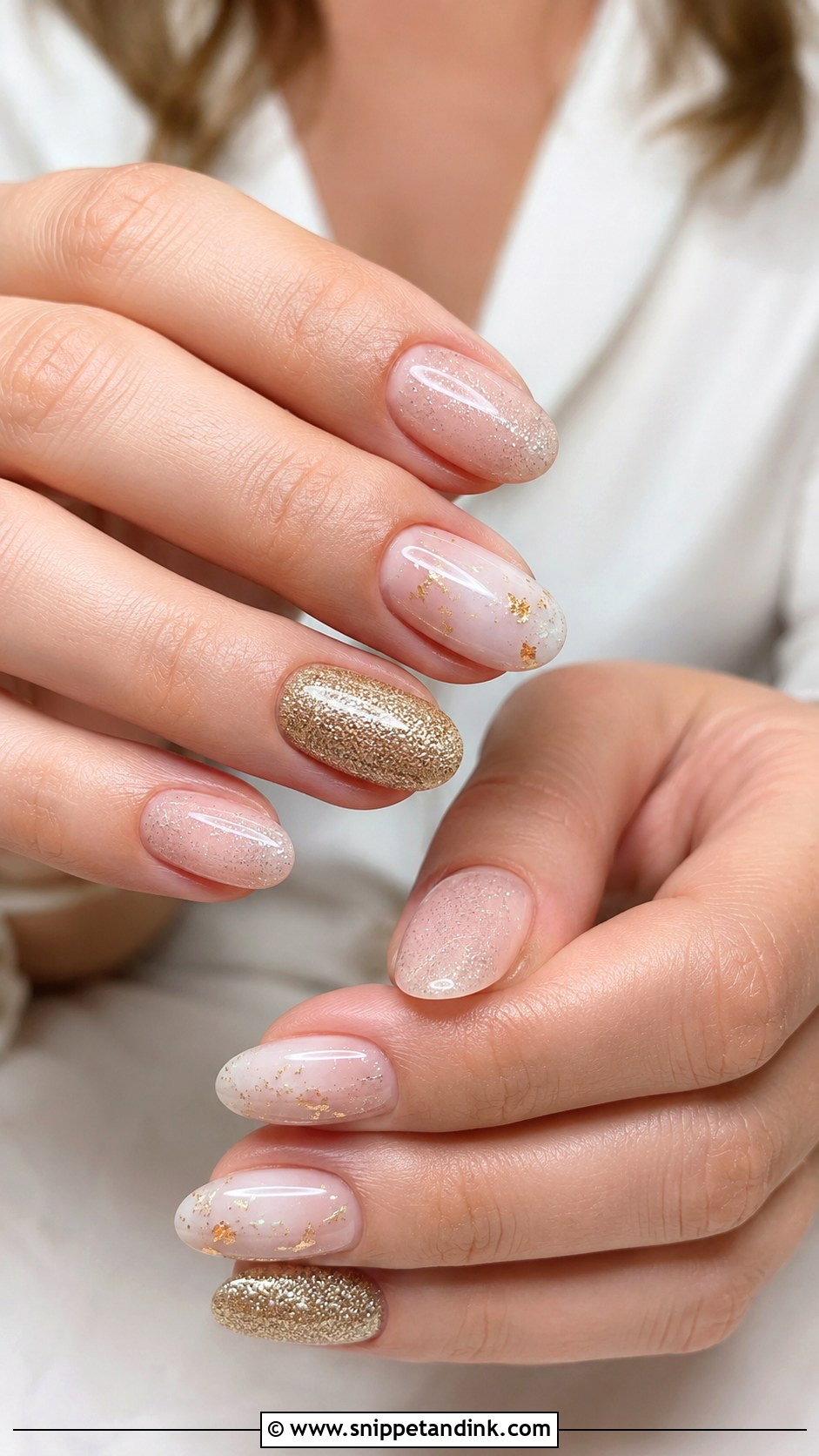 Glitter Wedding Nails With Gold Accent Nail - Snippet and Ink - 20 Wedding Nails Gold Accent