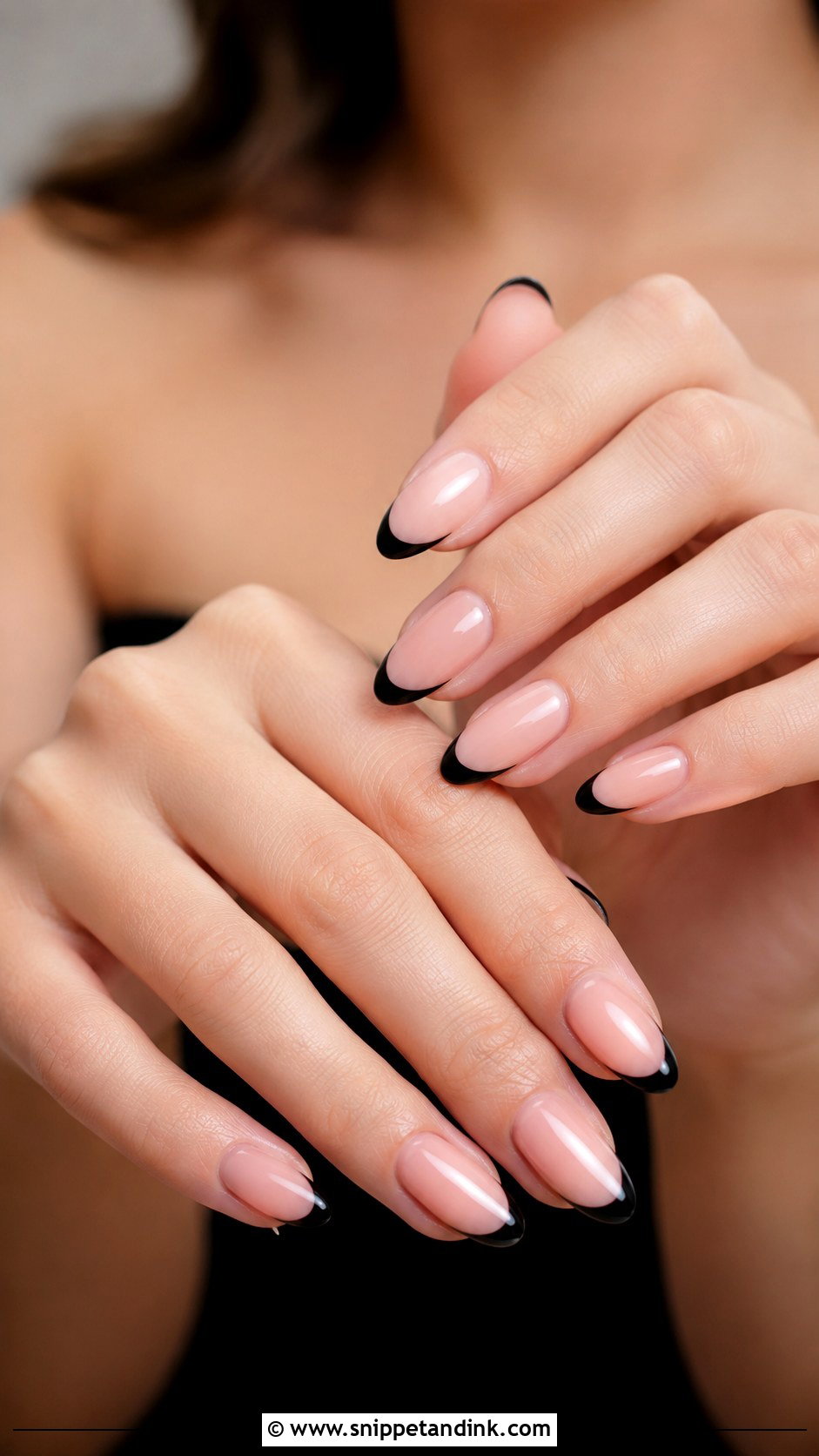 Glossy Black Almond Wedding Nails - Snippet and Ink - 20 Classy Black Wedding Nails