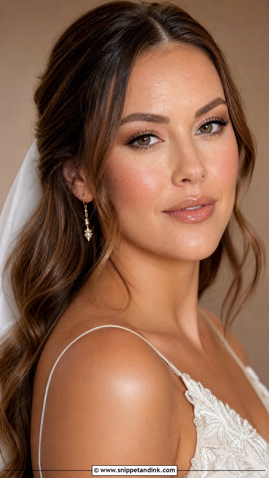 Glossy Nude Boho Bridal Makeup For Brunettes - Snippet and Ink - 20 Boho Wedding Makeup Brunette Ideas