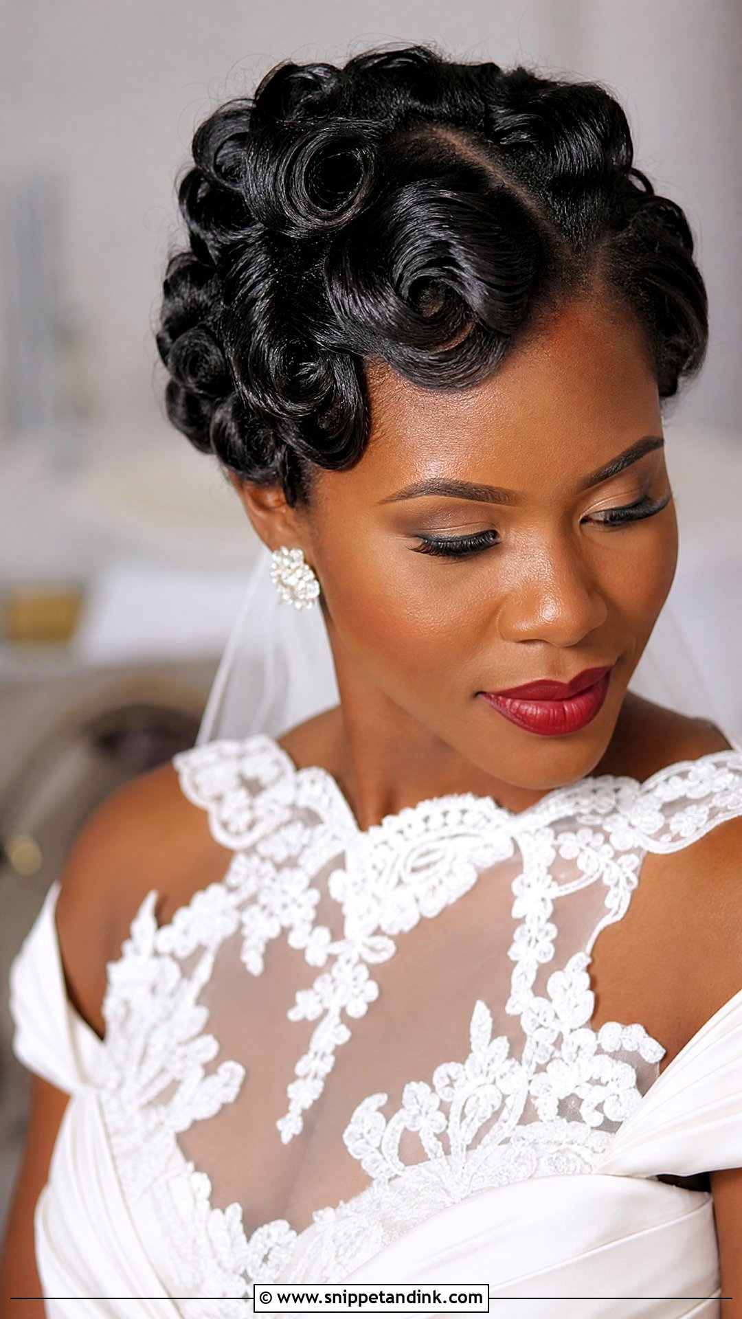 Glossy Pin Curls for Dark Hair Brides - Snippet and Ink - 20 Dark Hair Wedding Hairstyles Brides
