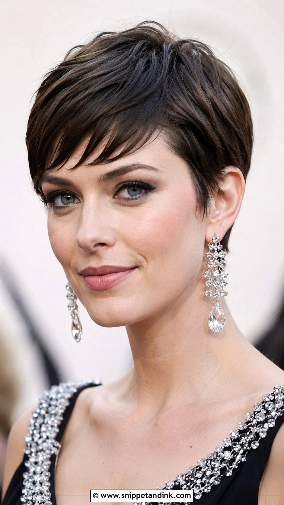 Glossy Pixie Cut With Statement Earrings - Snippet and Ink - 25 Pixie Cut Wedding Hair Ideas