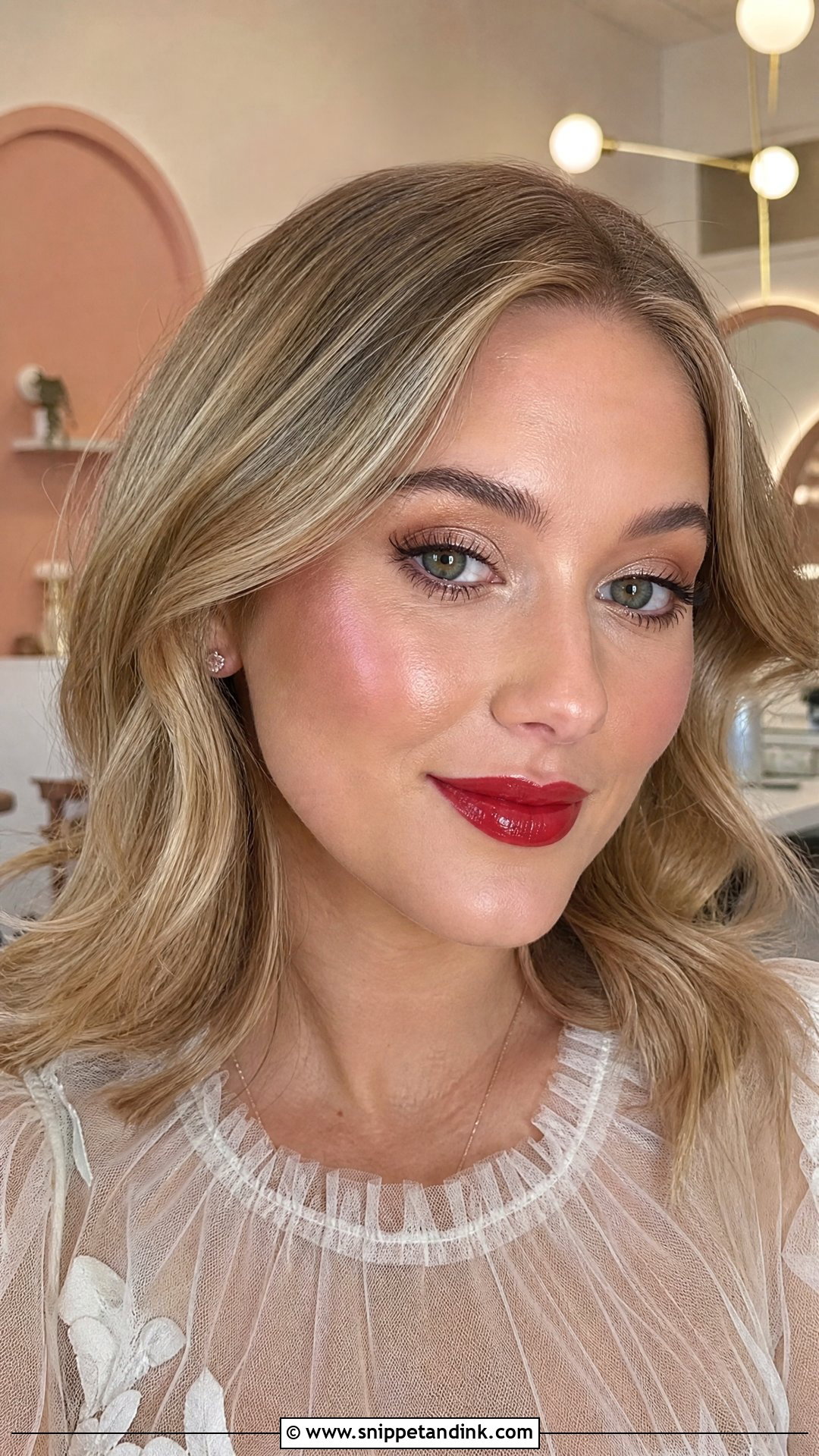 Glossy Red Lip Bridal Makeup - Snippet and Ink - 20 Red Lip Bridal Makeup Ideas